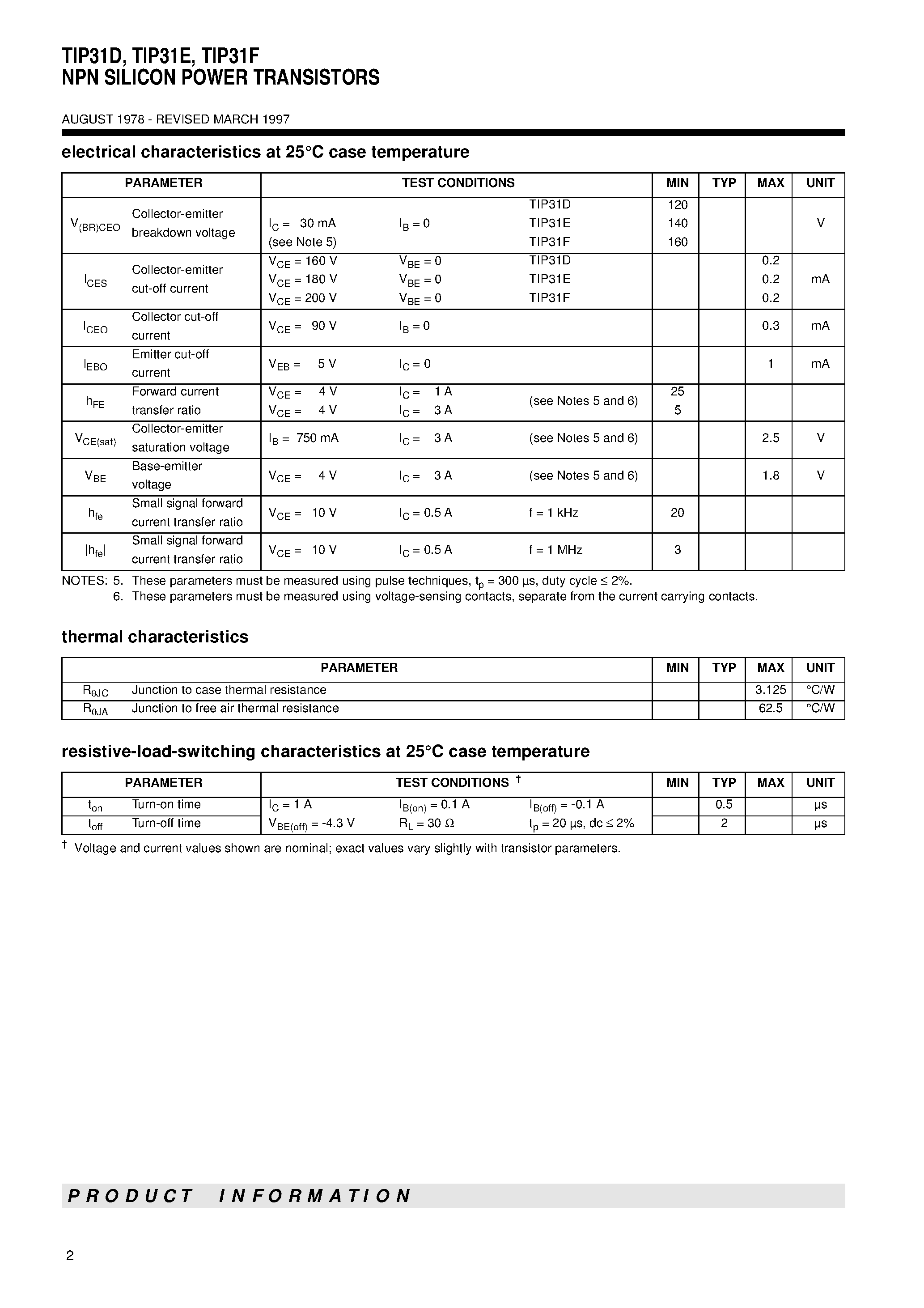 Даташит TIP31D - NPN SILICON POWER TRANSISTORS страница 2