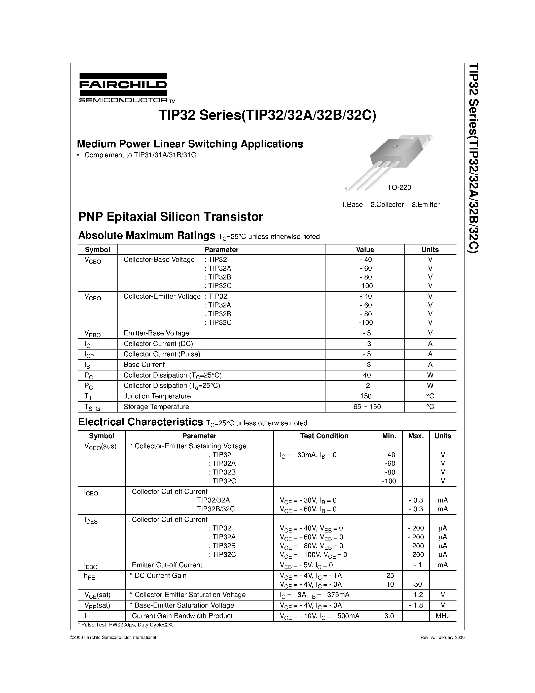 Даташит TIP32C - Medium Power Linear Switching Applications страница 1