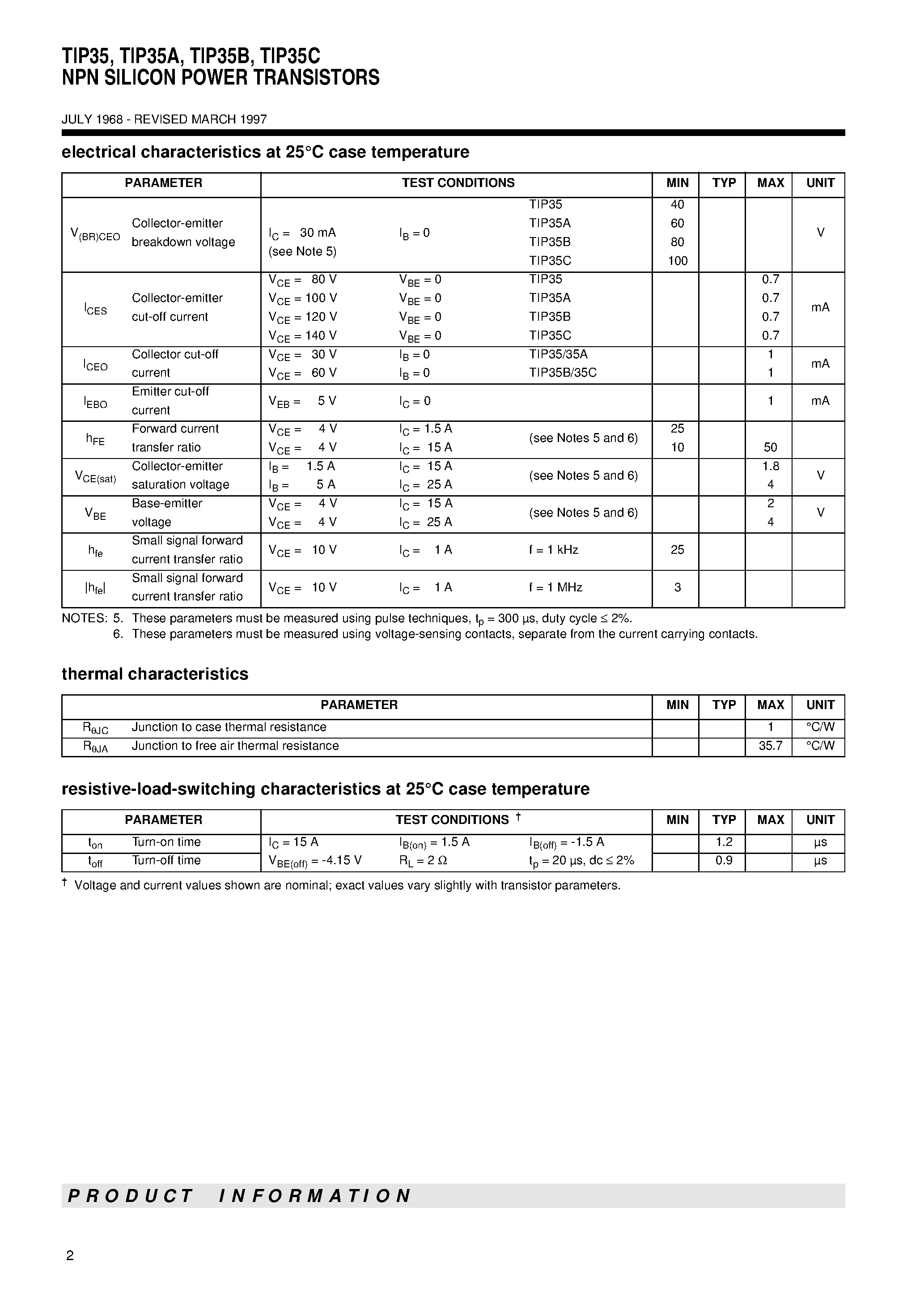 Даташит TIP35A - NPN SILICON POWER TRANSISTORS страница 2