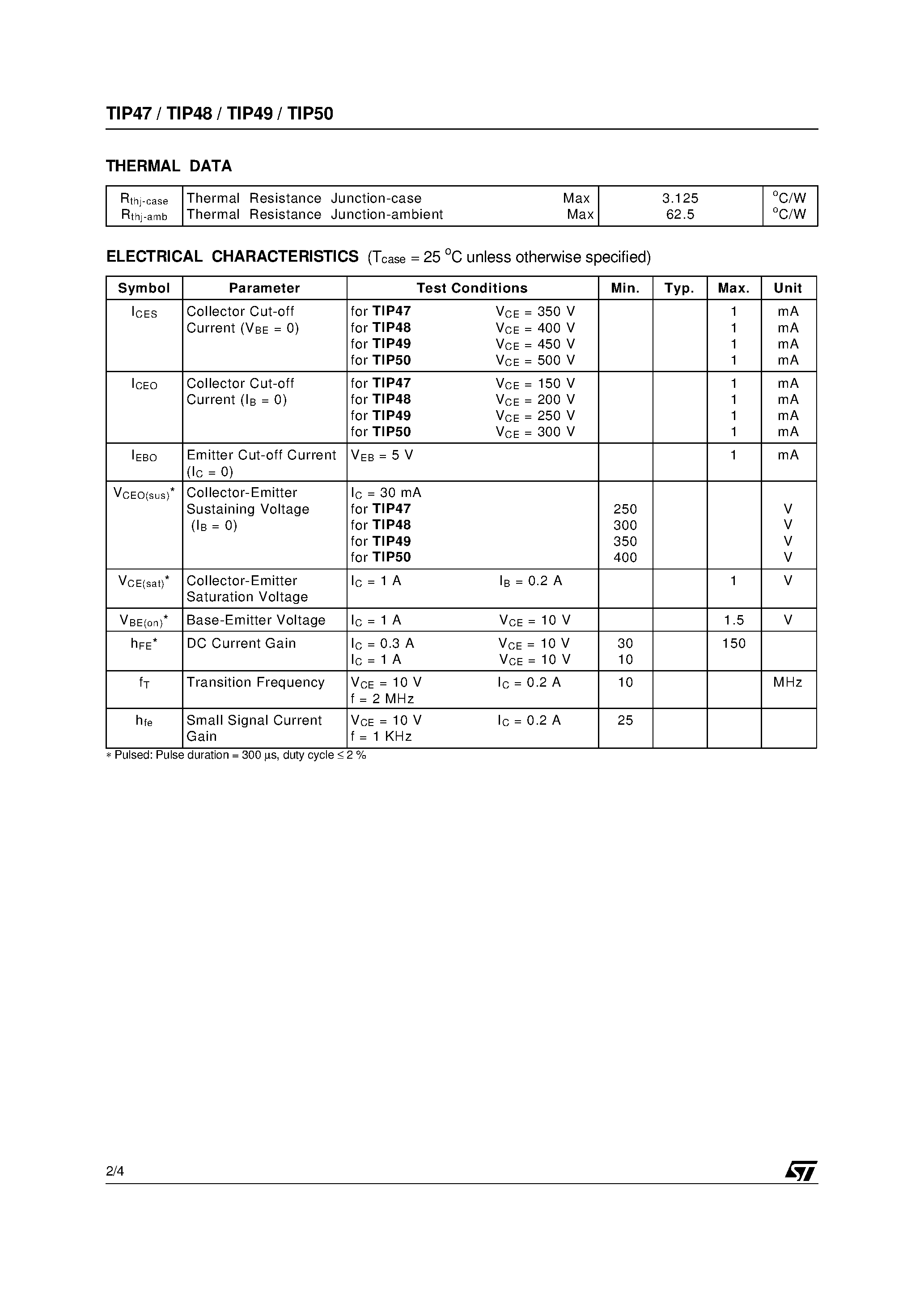 Datasheet TIP50 - SILICON NPN SWITCHING TRANSISTORS page 2