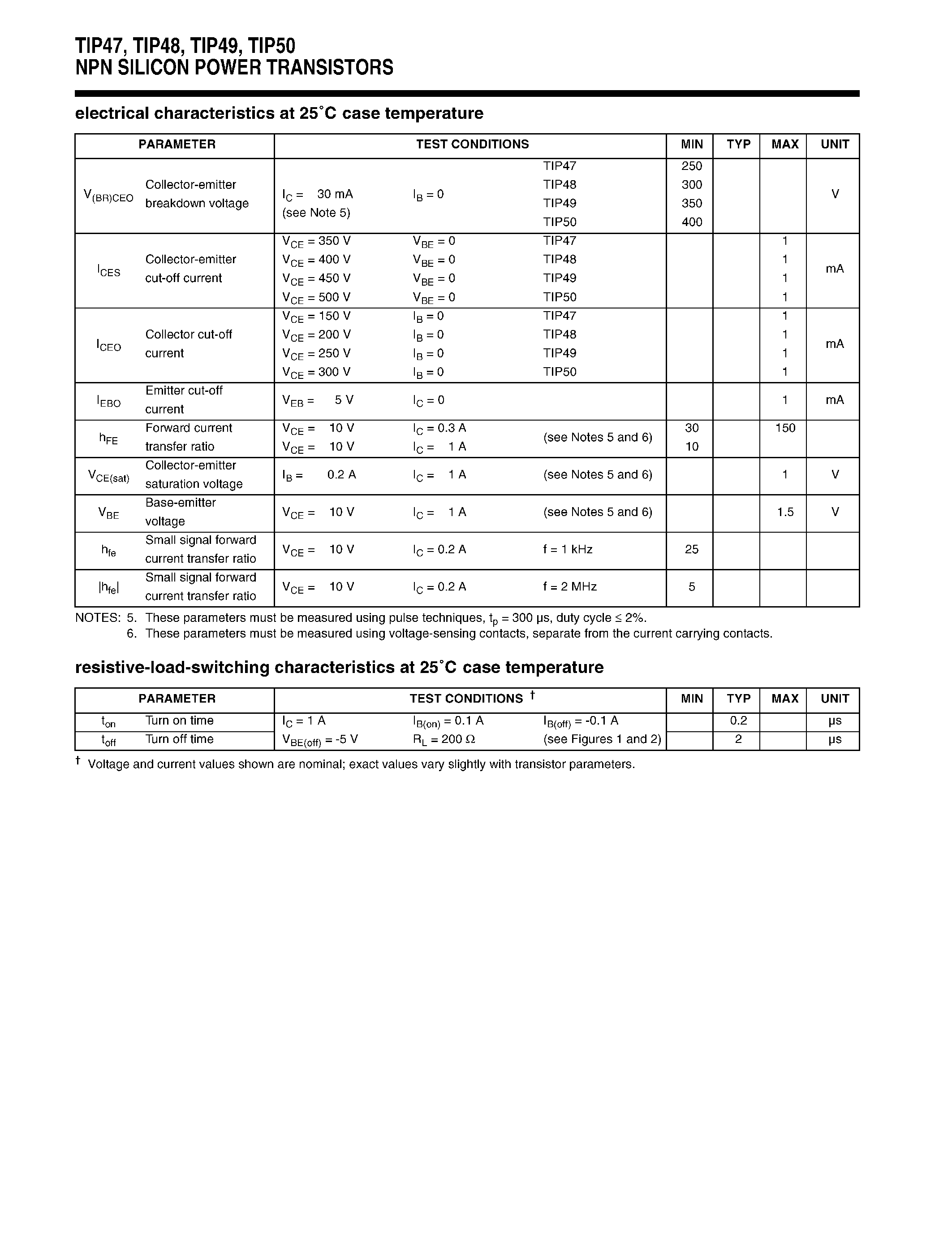 Datasheet TIP50 - NPN SILICON POWER TRANSISTORS page 2