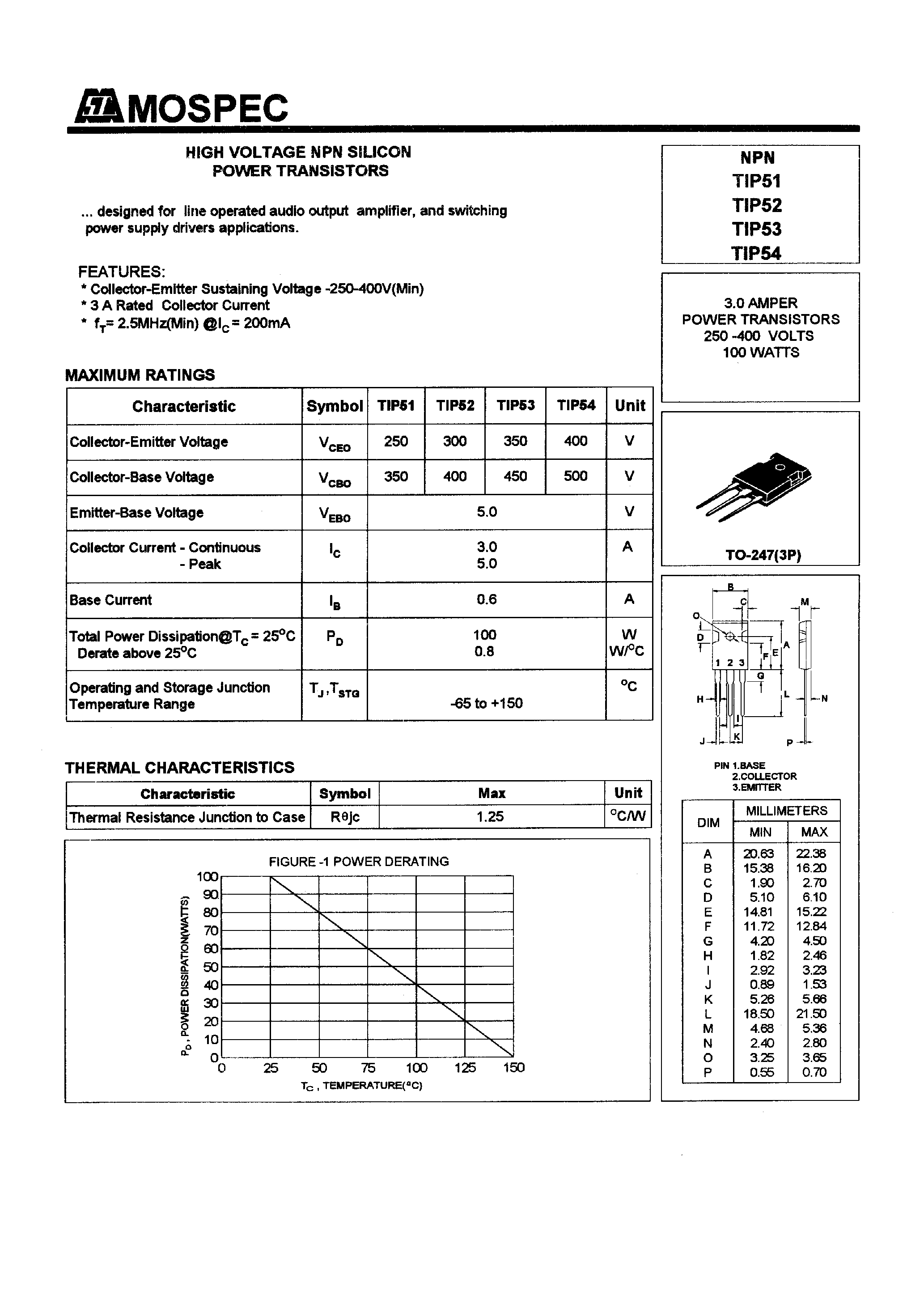 Datasheet TIP53 page 1 Datasheet TIP53 - High-Voltage NPN Silicon Power Transistor page 1