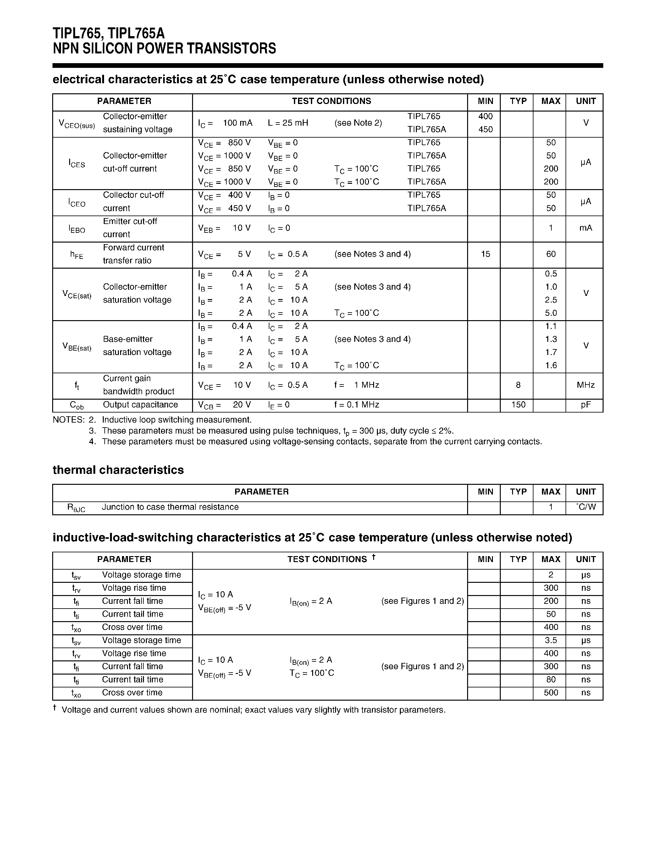 Datasheet TIPL765 page 2 Datasheet TIPL765 - NPN SILICON POWER TRANSISTORS page 2
