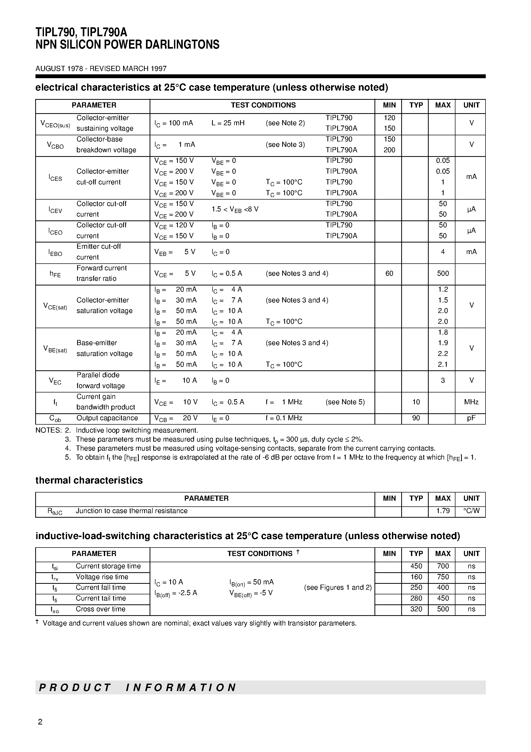 Datasheet TIPL790A - NPN SILICON POWER DARLINGTONS page 2