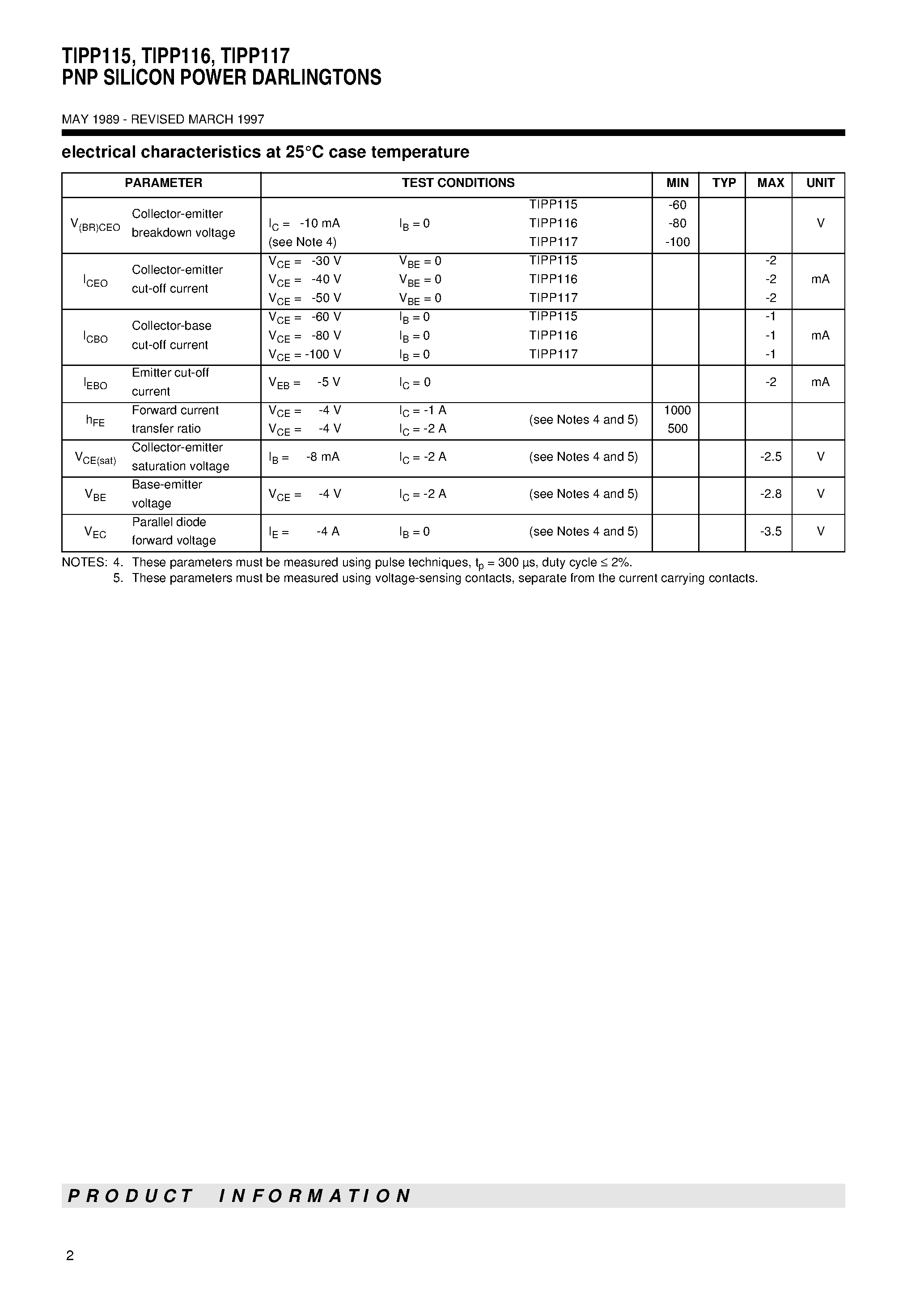 Datasheet TIPP117 page 2 Datasheet TIPP117 - PNP SILICON POWER DARLINGTONS page 2