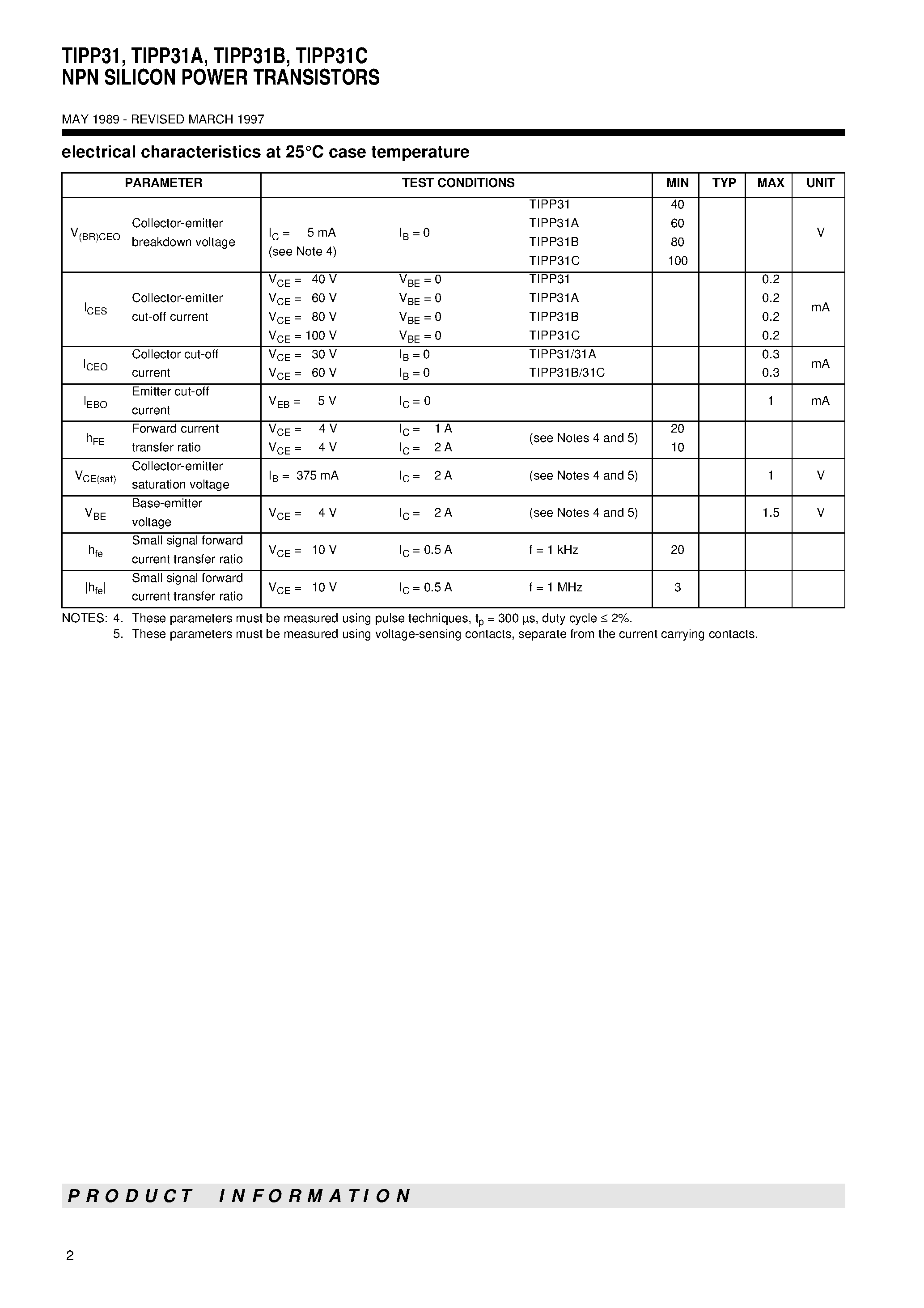 Datasheet TIPP31B page 2 Datasheet TIPP31B - NPN SILICON POWER TRANSISTORS page 2