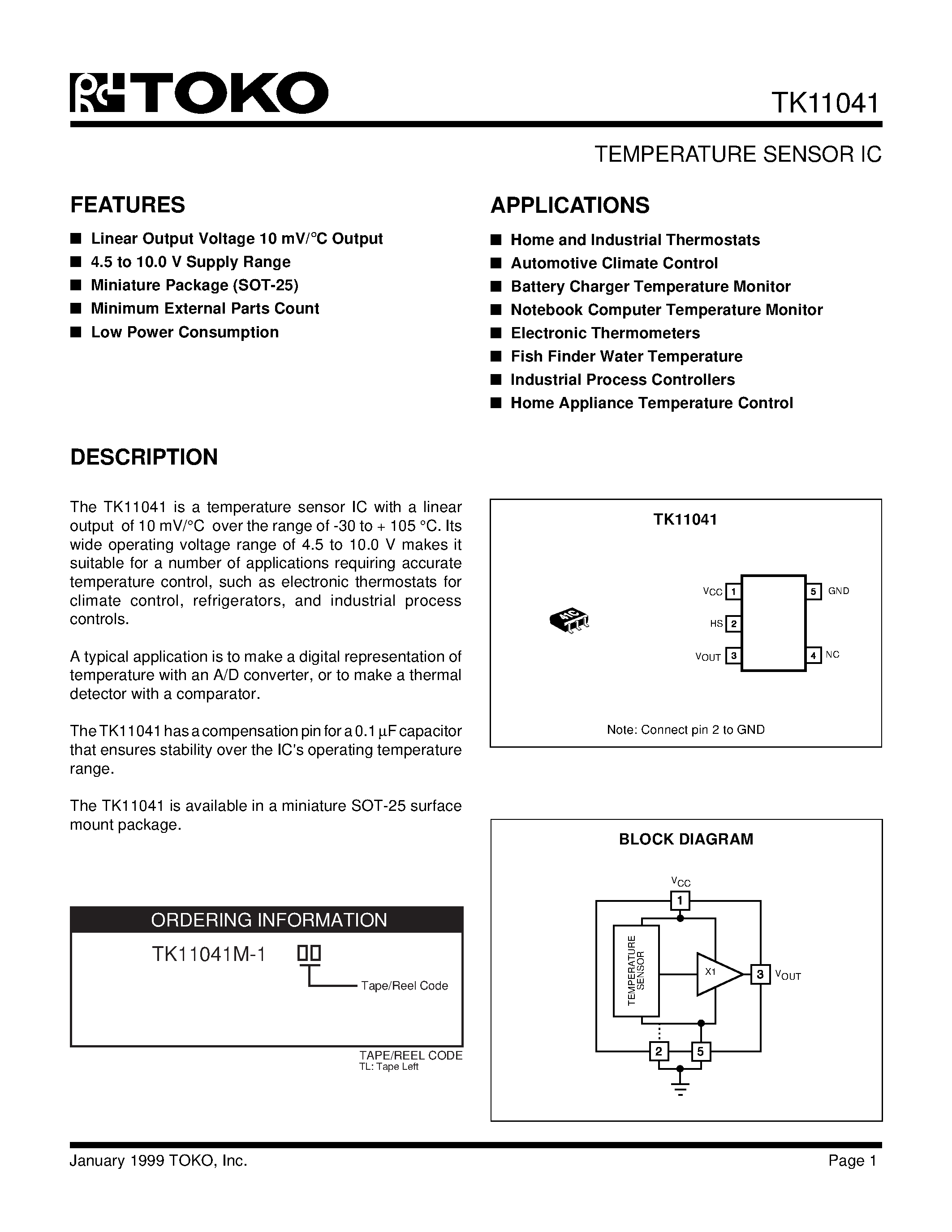 Даташит TK11041M-1 - TEMPERATURE SENSOR IC страница 1