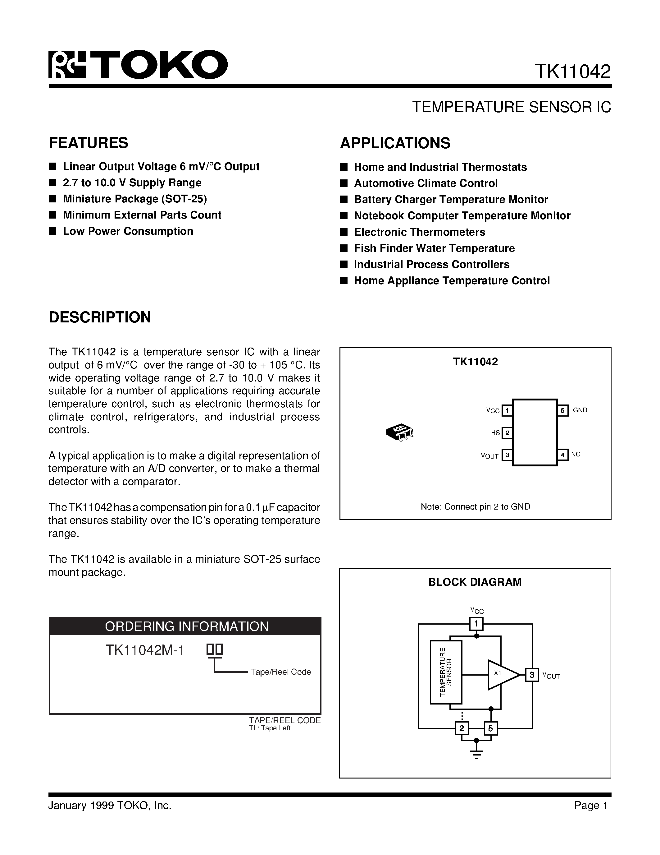 Даташит TK11042M-1 - TEMPERATURE SENSOR IC страница 1