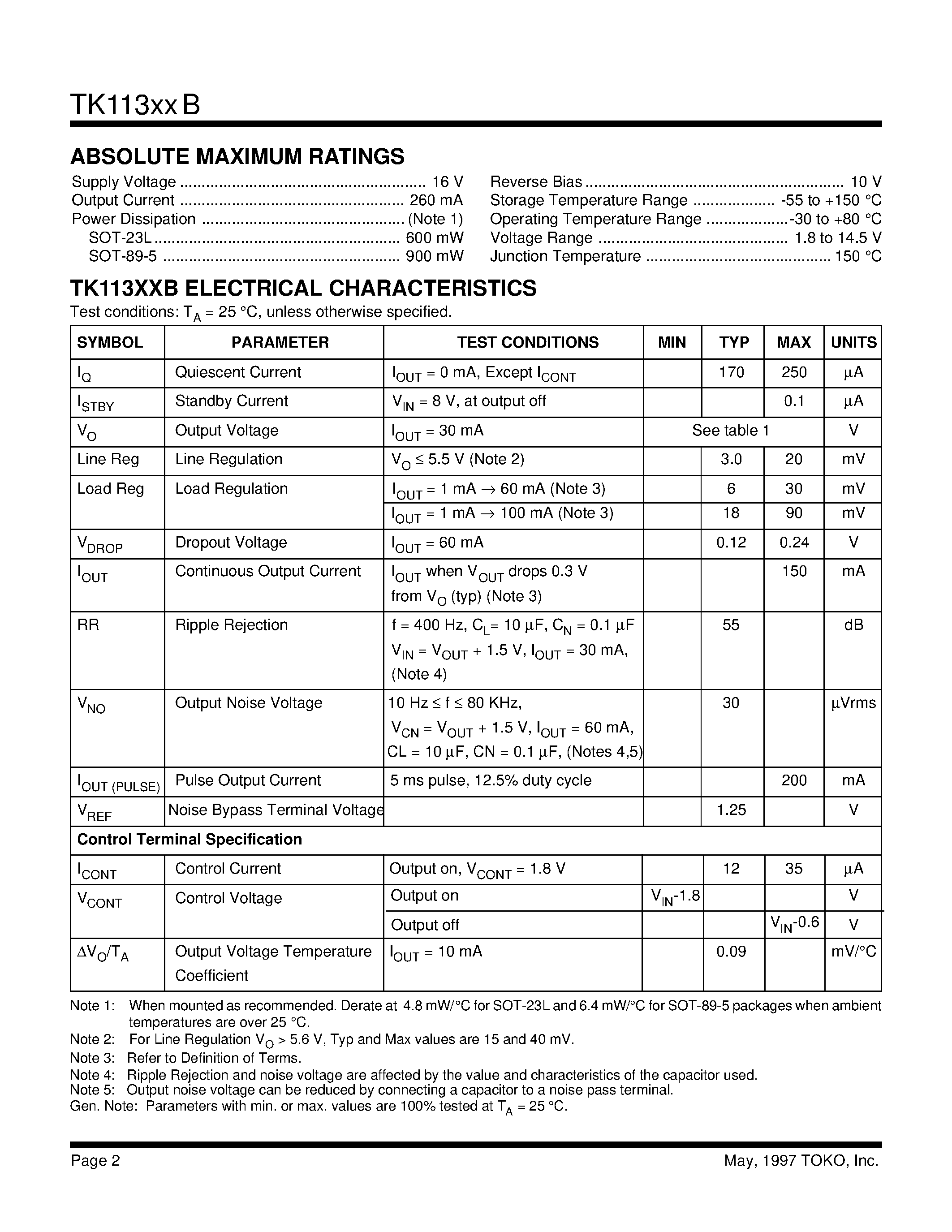 Datasheet TK11340BMCB - VOLTAGE REGULATOR WITH ON/OFF SWITCH page 2
