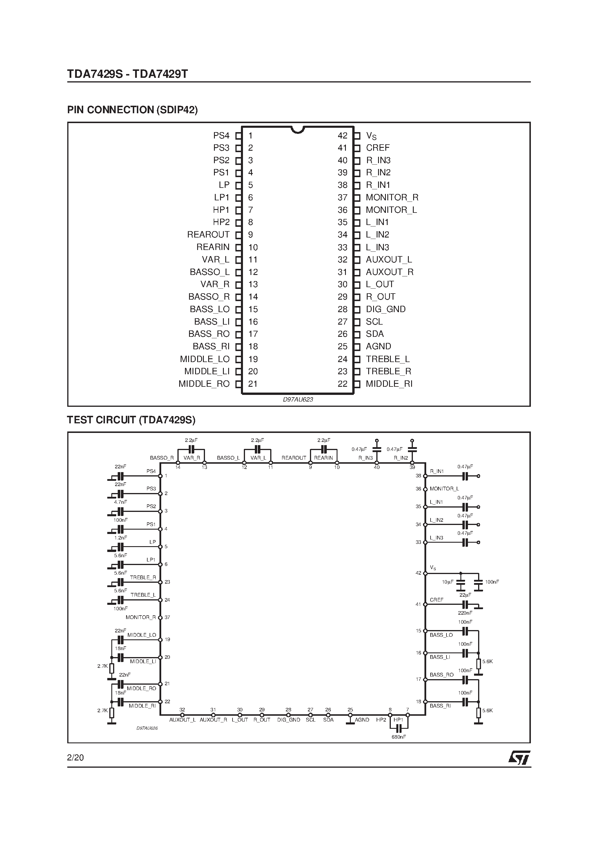 Datasheet TDA7429S - DIGITALLY CONTROLLED AUDIO PROCESSOR WITH SURROUND SOUND MATRIX page 2