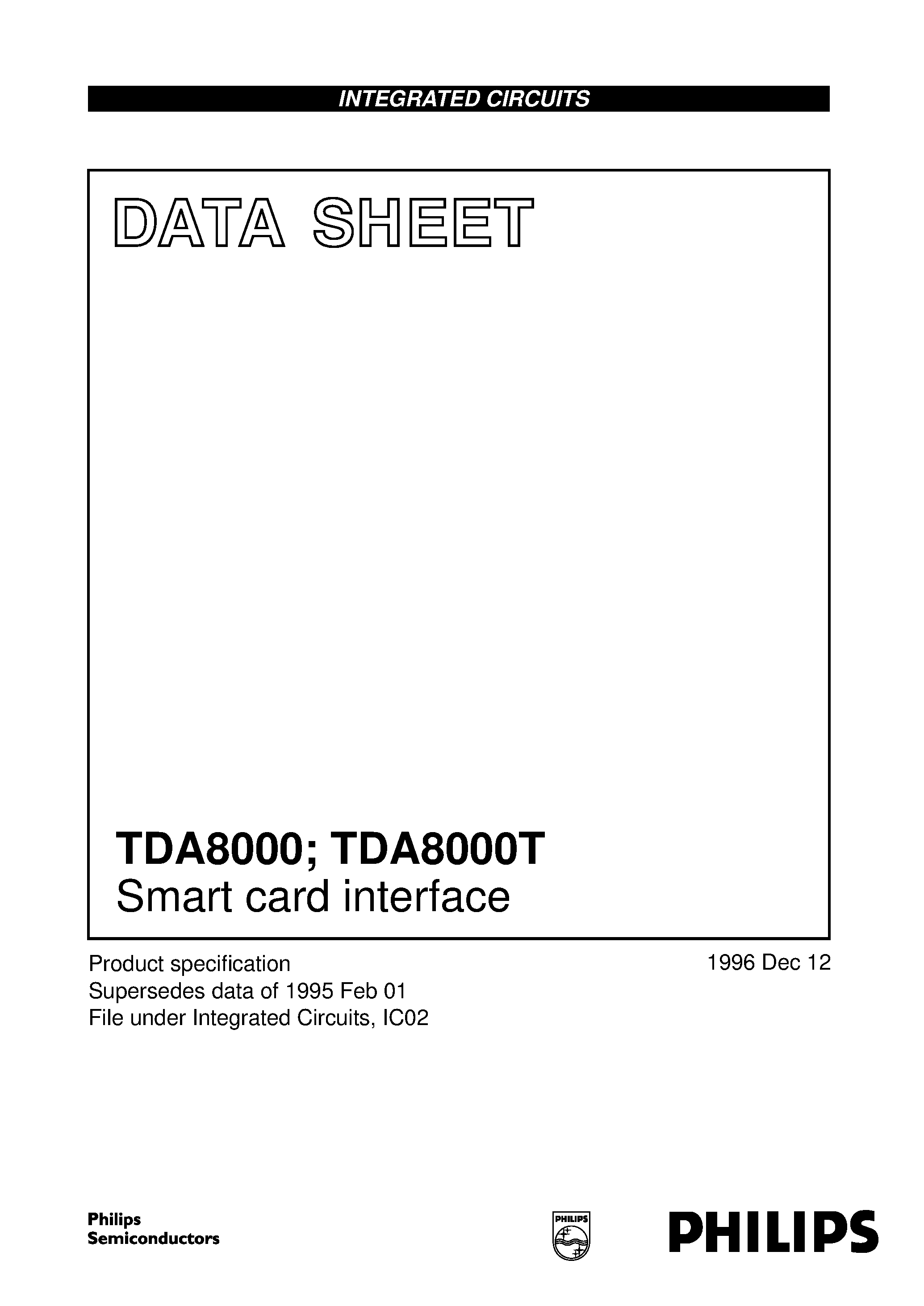 Datasheet TDA8000 page 1 Datasheet TDA8000 - Smart card interface page 1