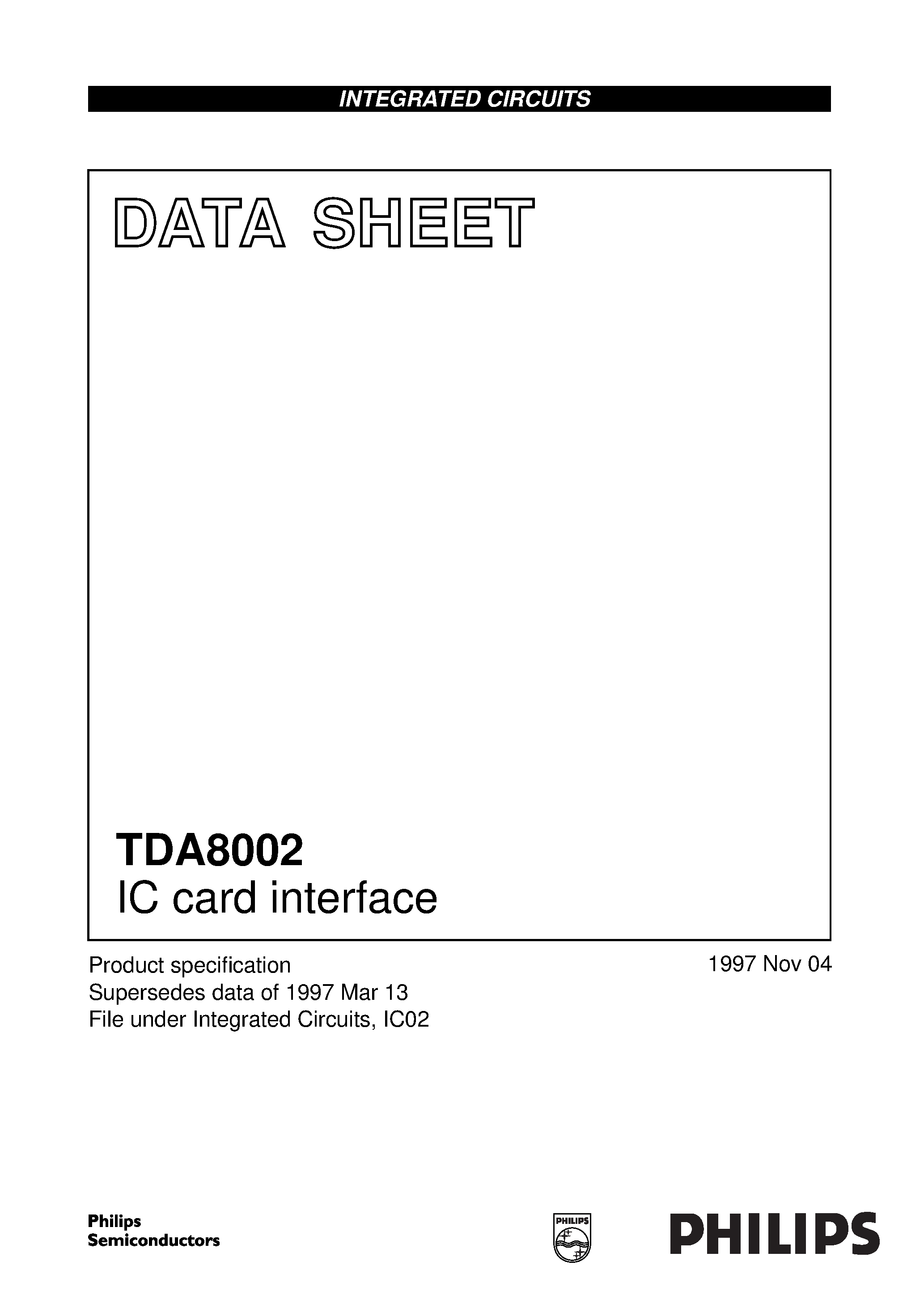 Datasheet TDA8002G/5 page 1 Datasheet TDA8002G/5 - IC card interface page 1