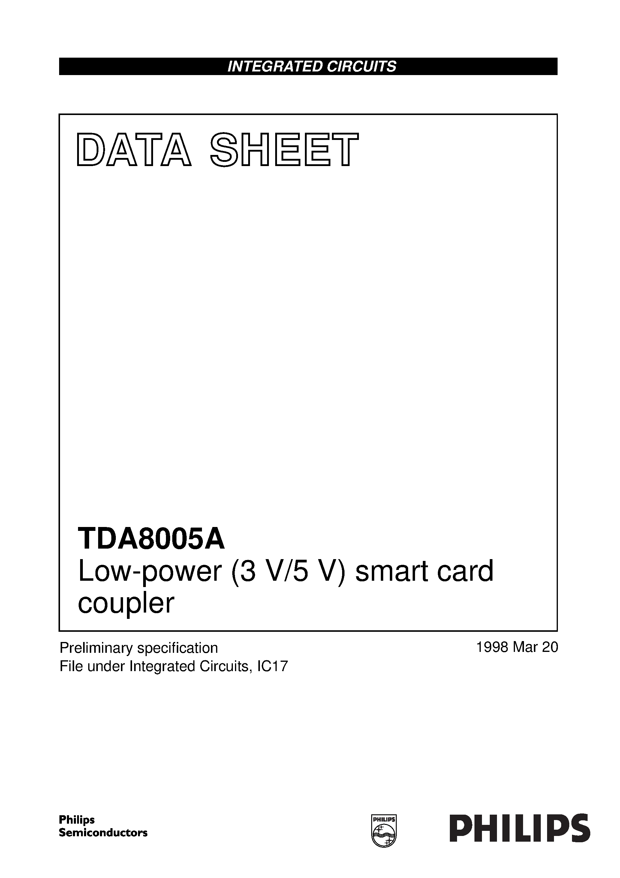 Datasheet TDA8005A - Low-power 3 V/5 V smart card coupler page 1