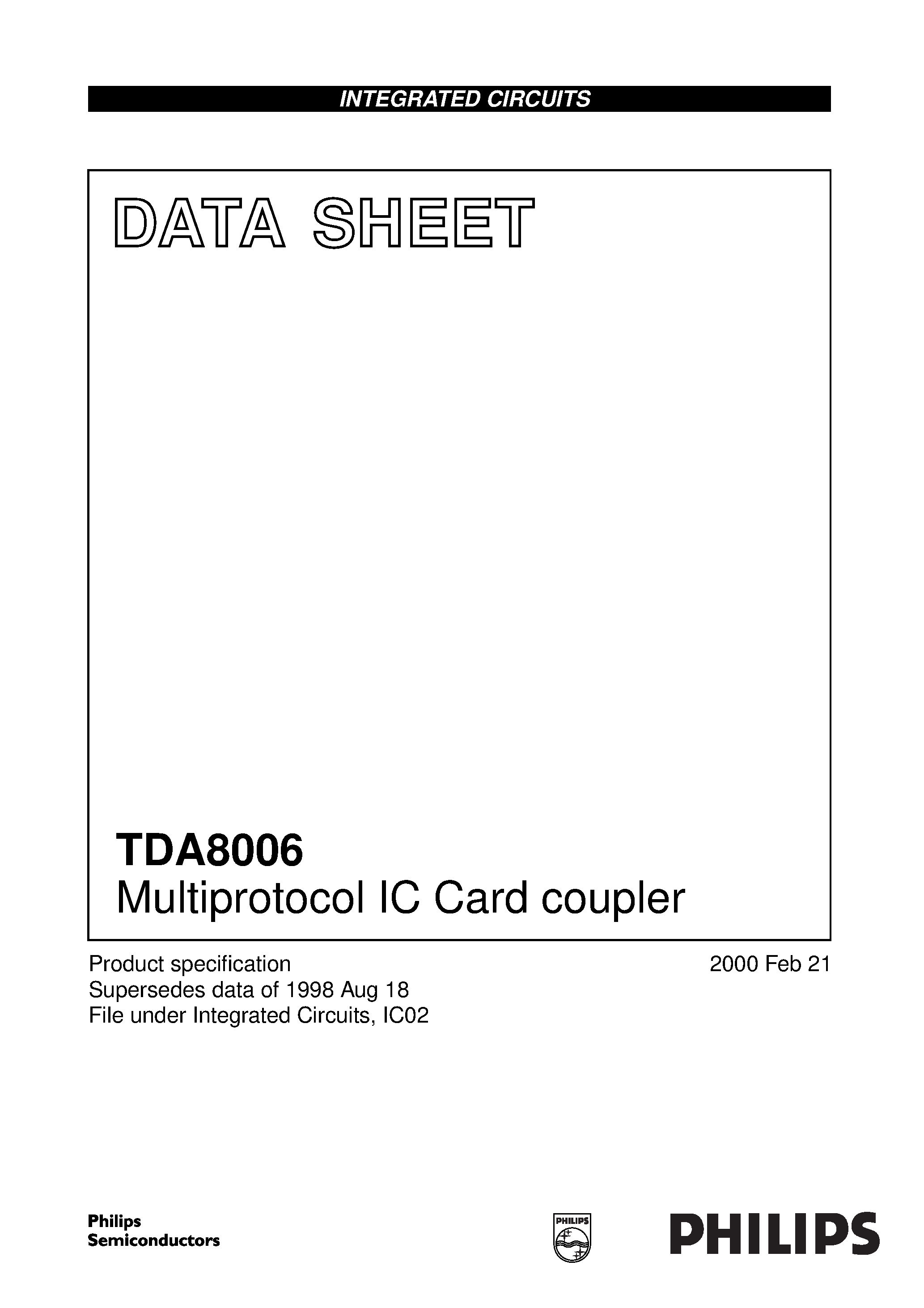 Datasheet TDA8006H - Multiprotocol IC Card coupler page 1