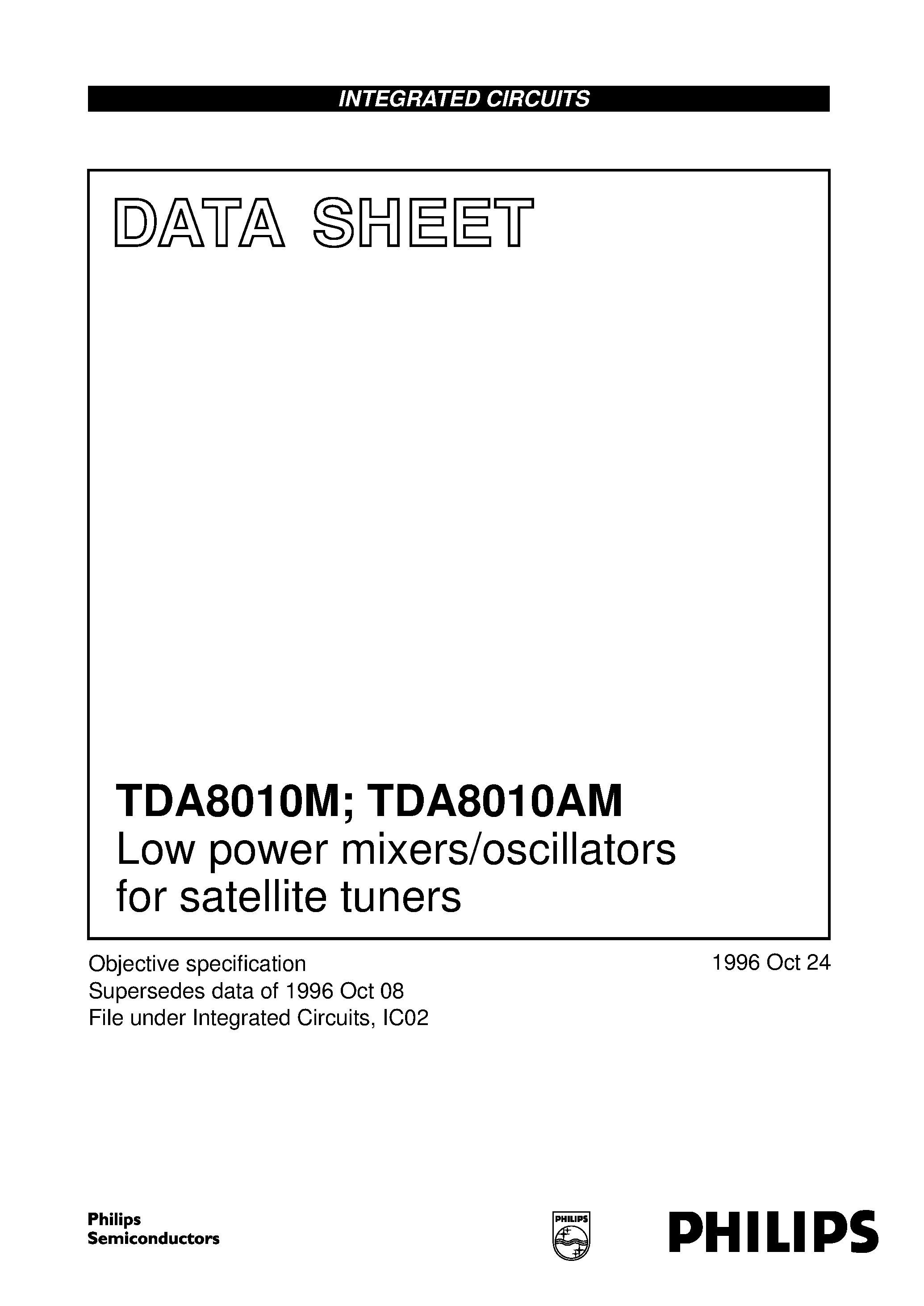 Datasheet TDA8010M - Low power mixers/oscillators for satellite tuners page 1