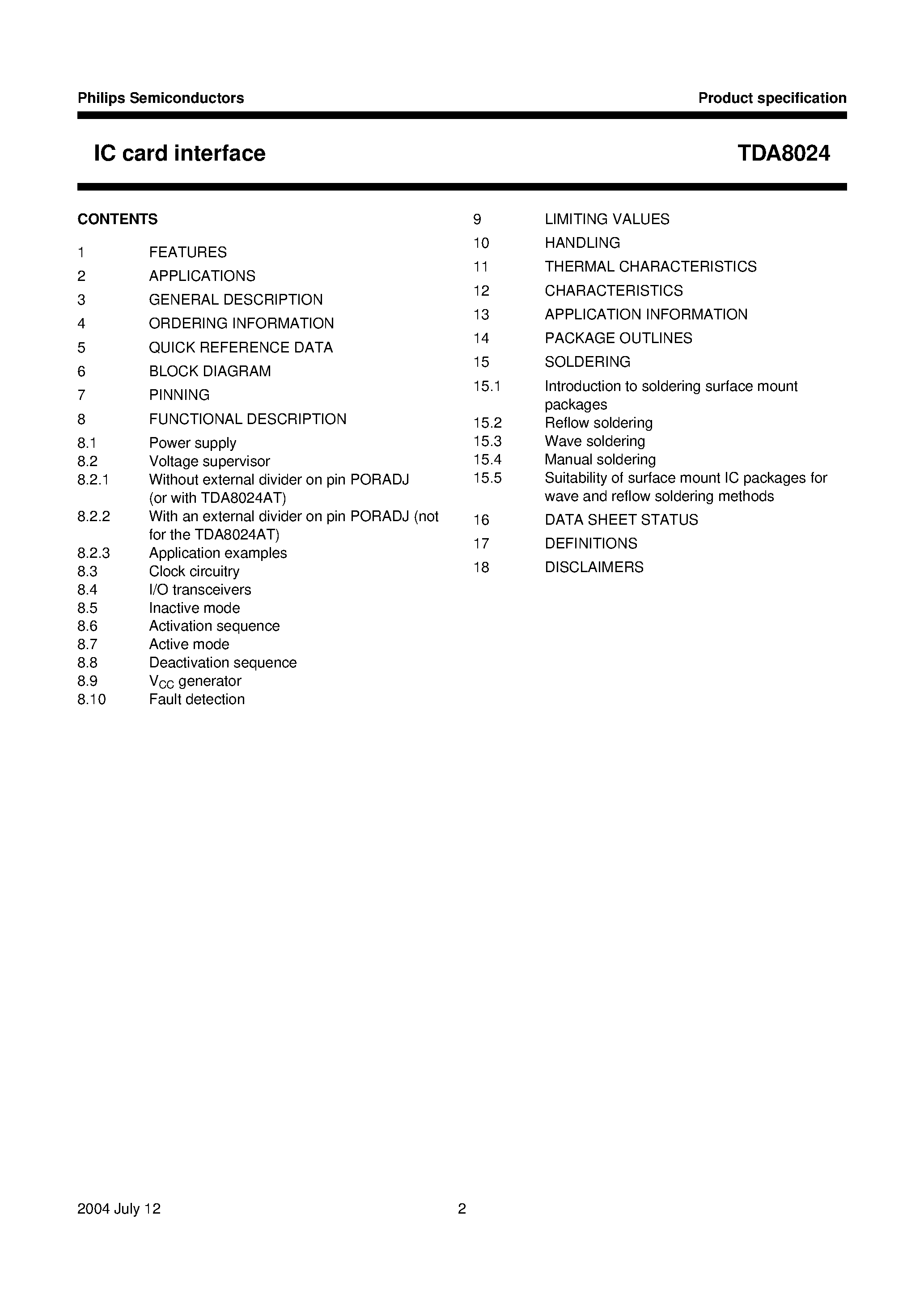 Datasheet TDA8024AT - IC card interface page 2
