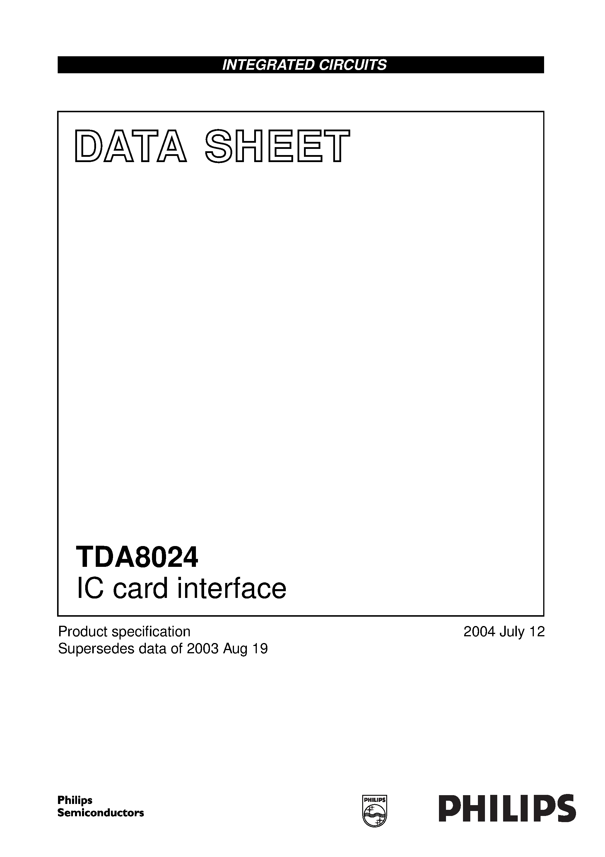 Datasheet TDA8024TT page 1 Datasheet TDA8024TT - IC card interface page 1