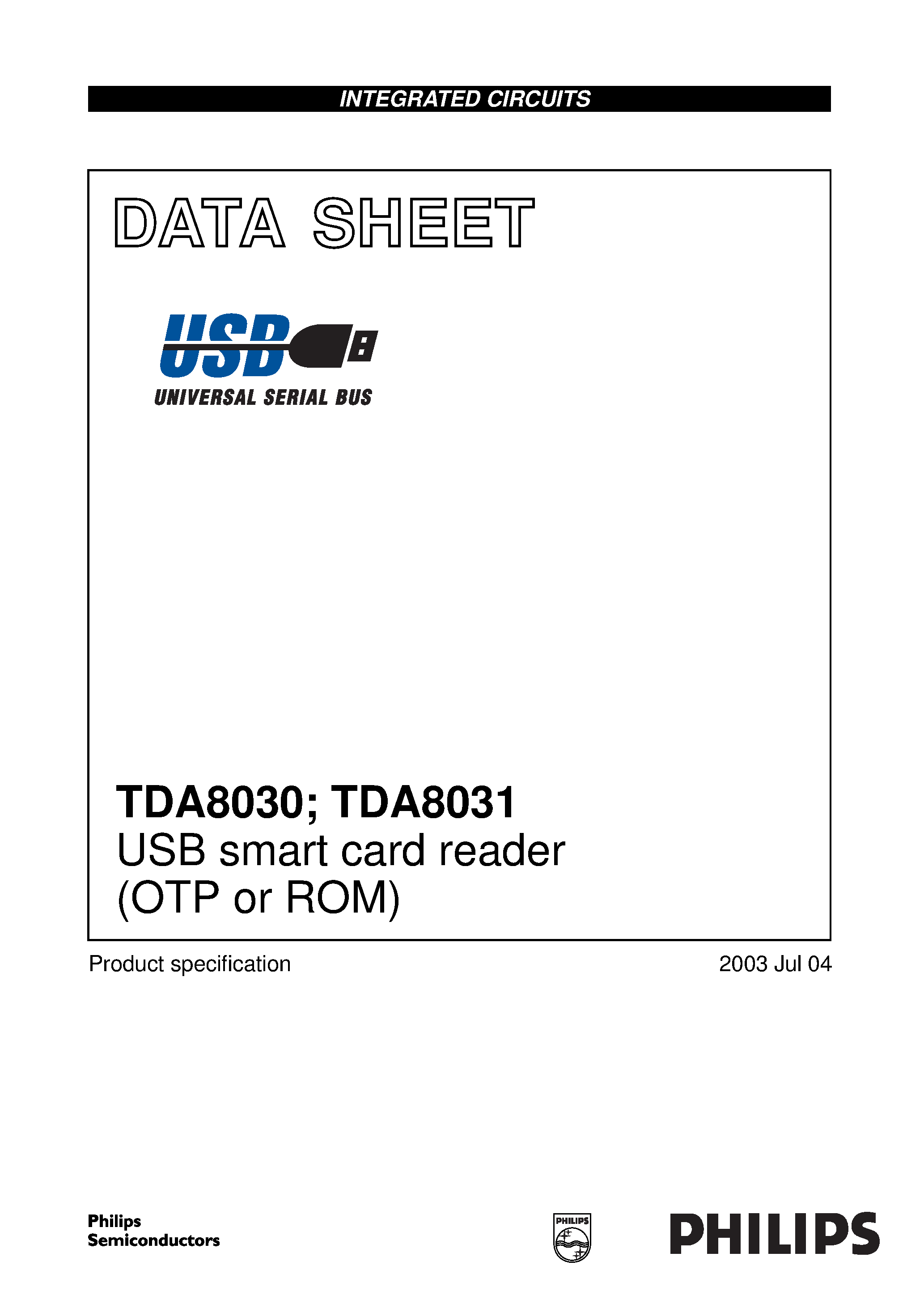 Datasheet TDA8031 - USB smart card reader (OTP or ROM) page 1