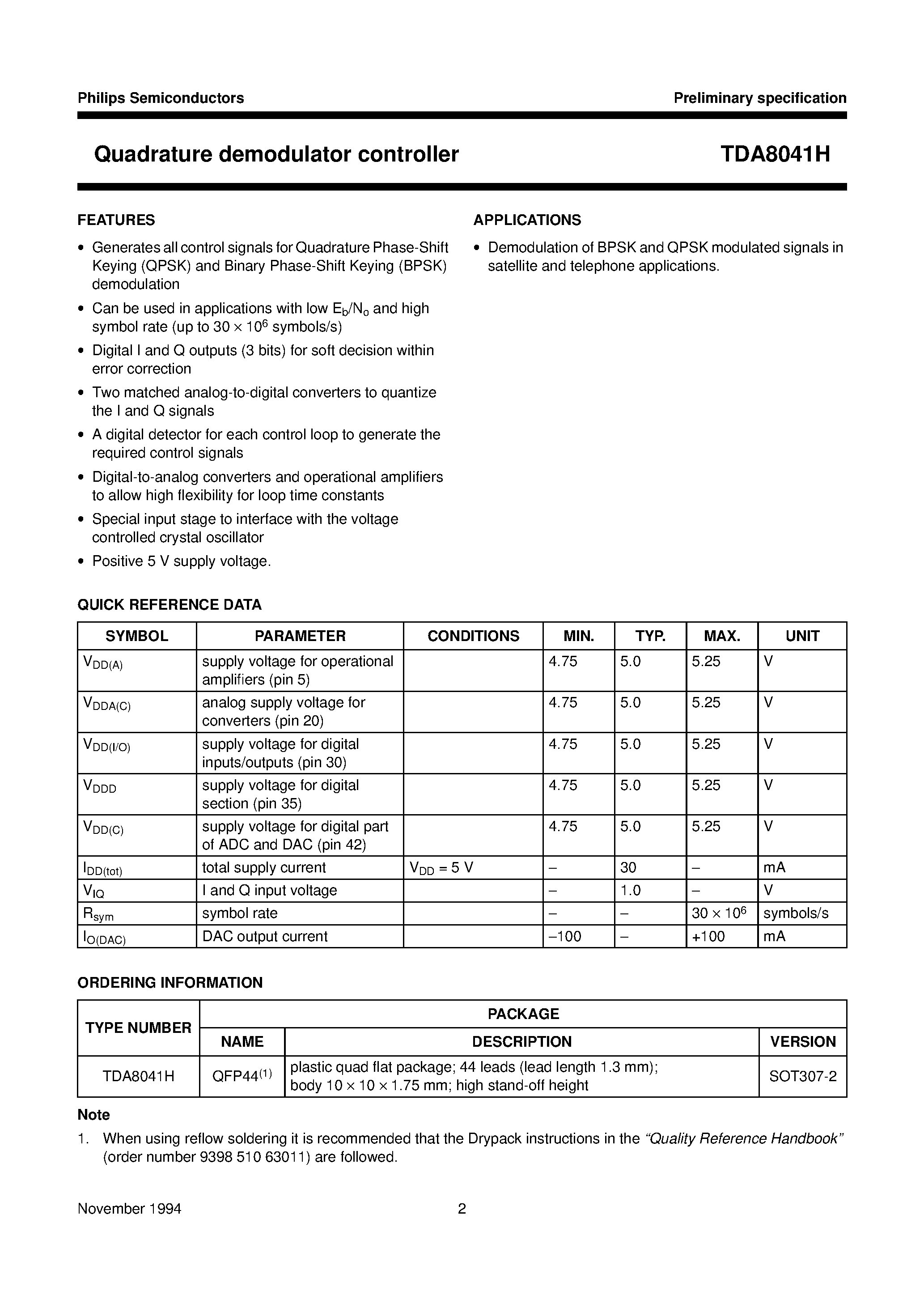 Datasheet TDA8041H - Quadrature demodulator controller page 2