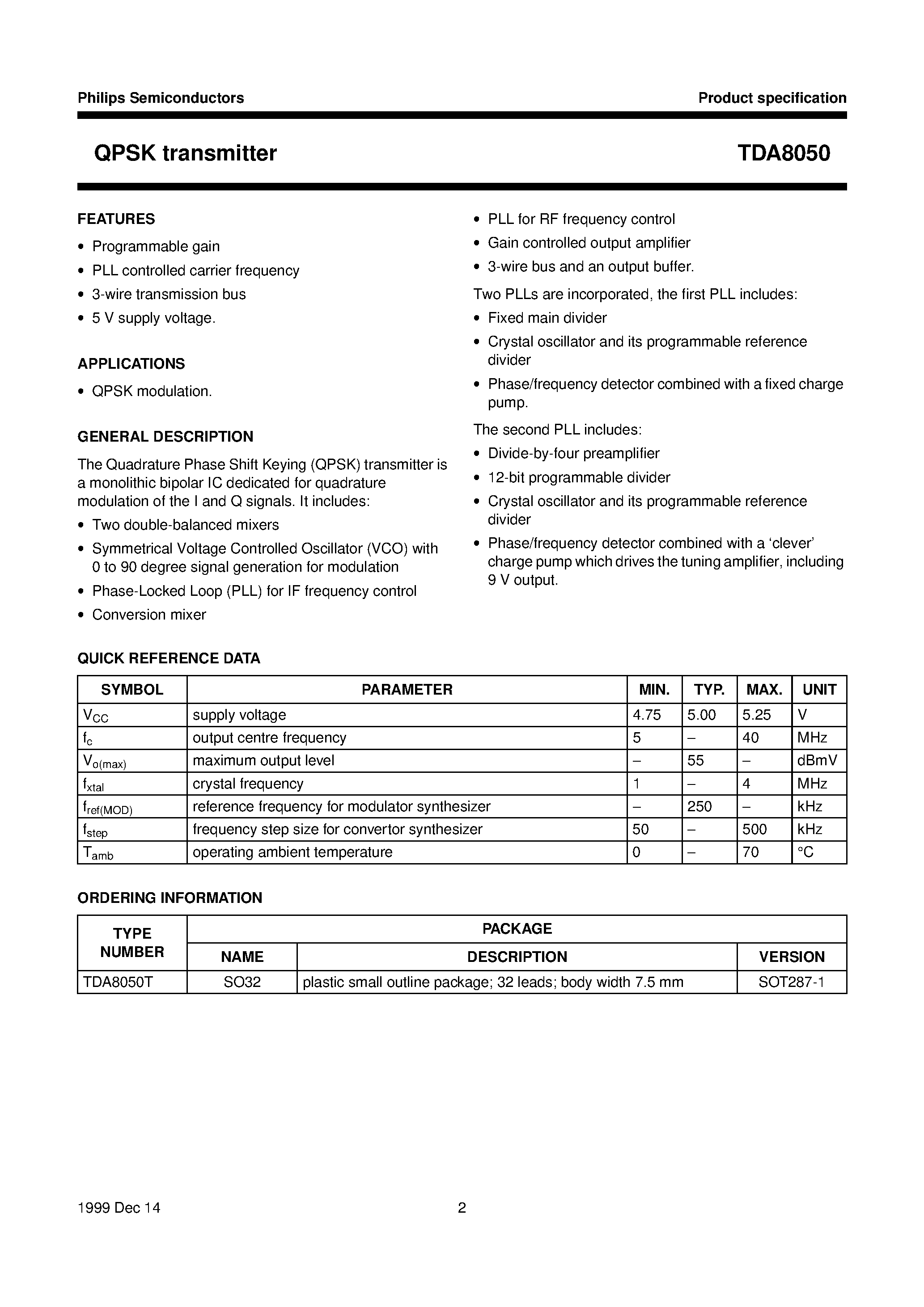 Datasheet TDA8050 page 2 Datasheet TDA8050 - TDA8046H page 2