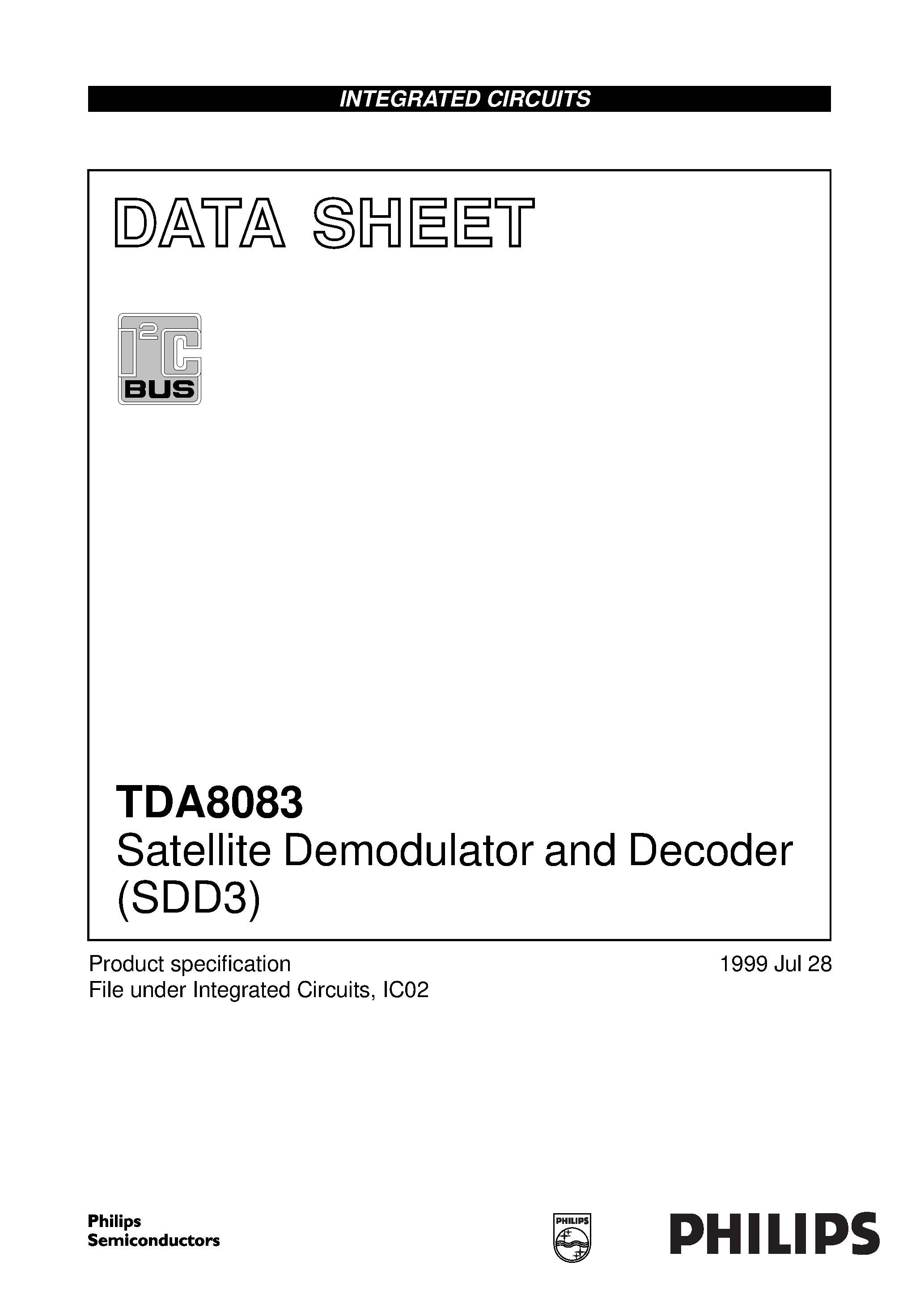 Datasheet TDA8083 page 1 Datasheet TDA8083 - Satellite Demodulator and Decoder SDD3 page 1