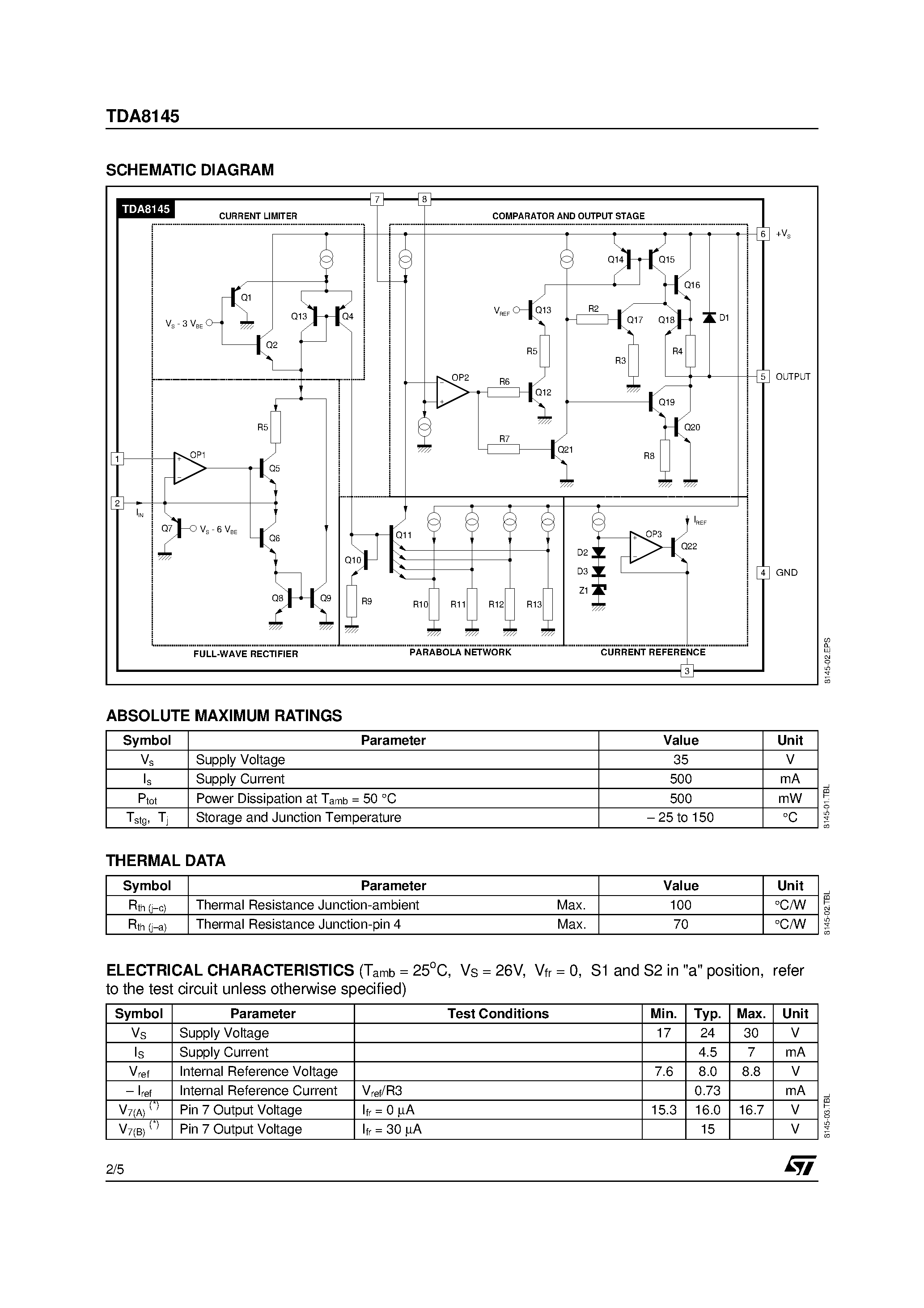Даташит TDA8145 - TV EAST/WEST CORRECTION CIRCUIT FOR SQUARE TUBES страница 2