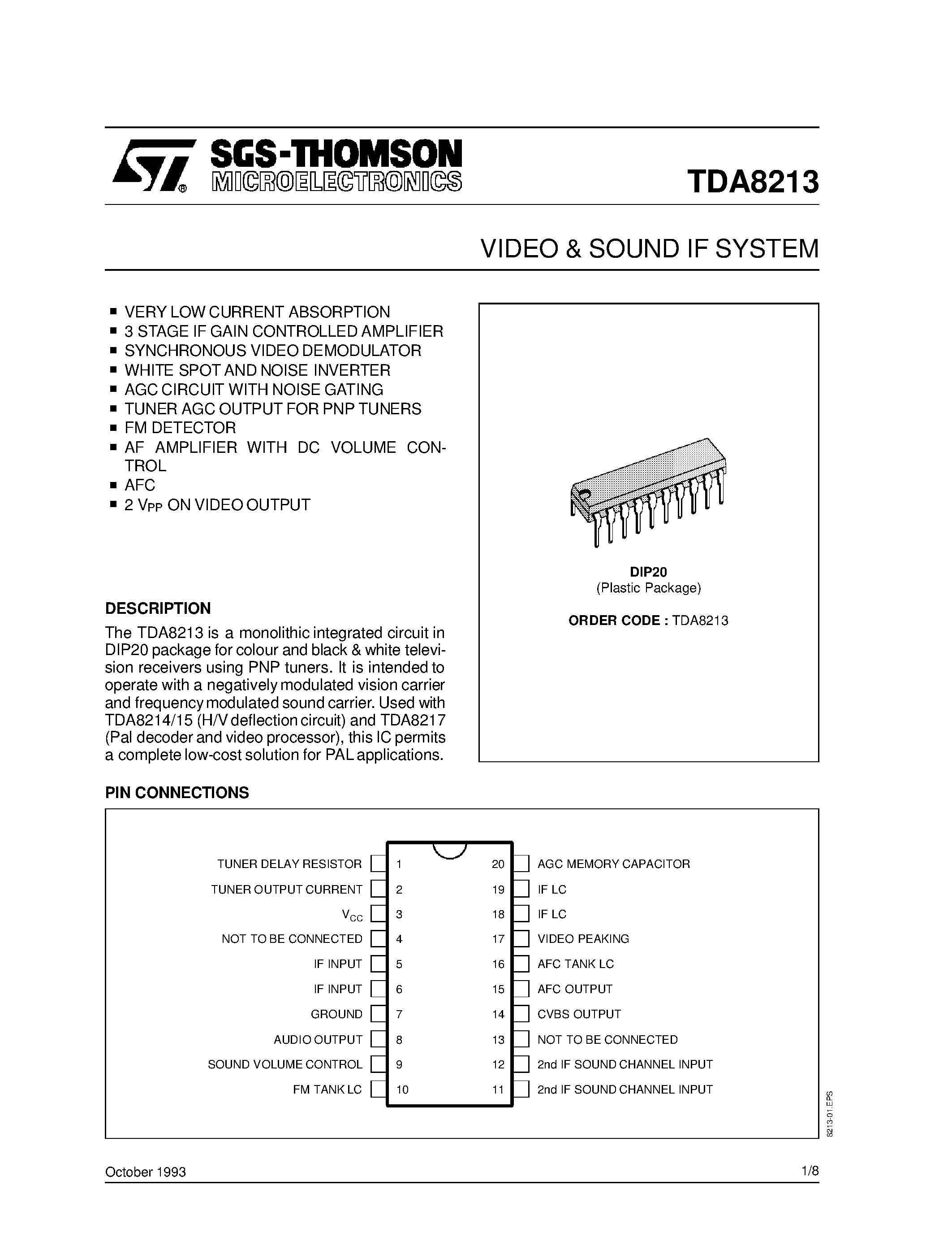 Datasheet TDA8213 - VIDEO & SOUND IF SYSTEM page 1