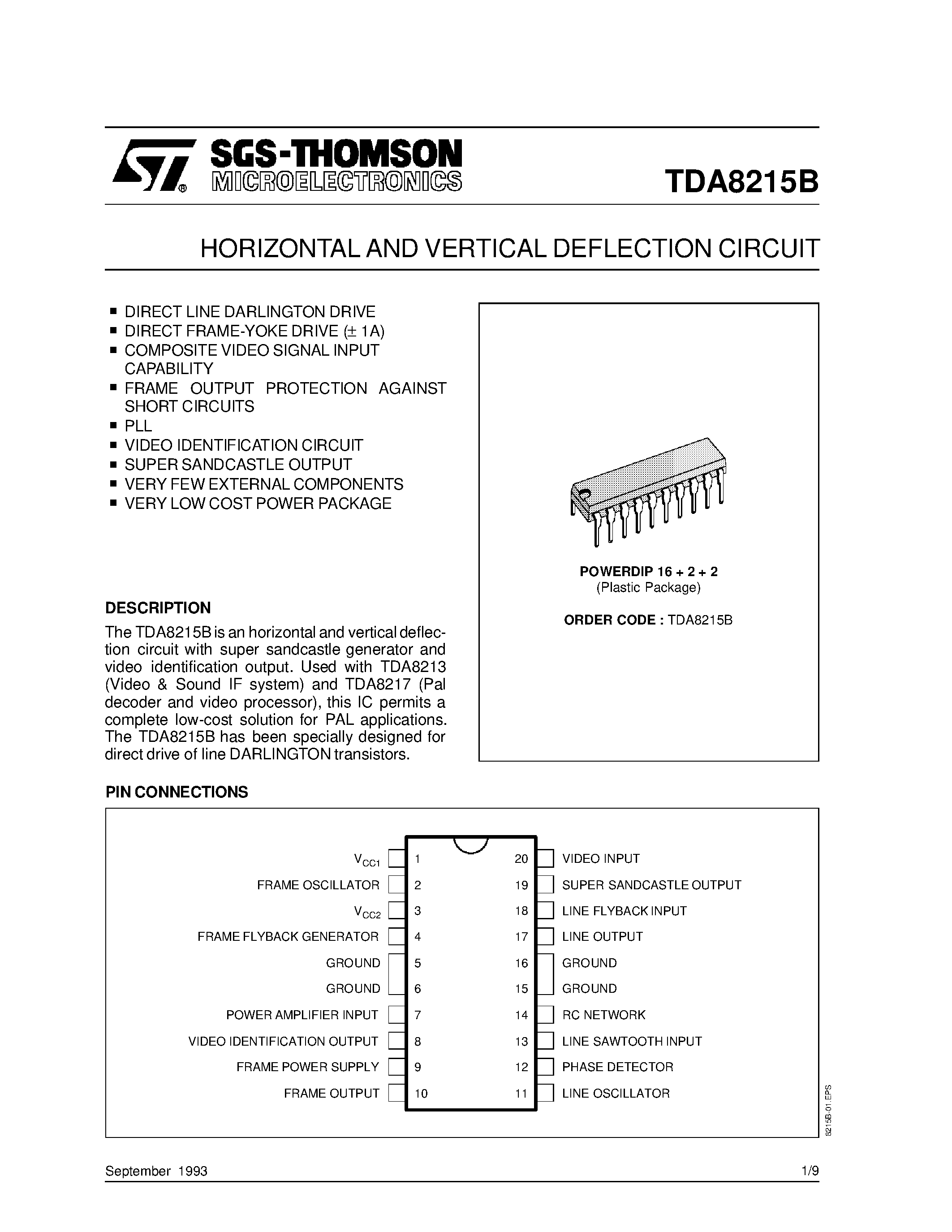 Даташит TDA8215B - HORIZONTAL AND VERTICAL DEFLECTION CIRCUIT страница 1