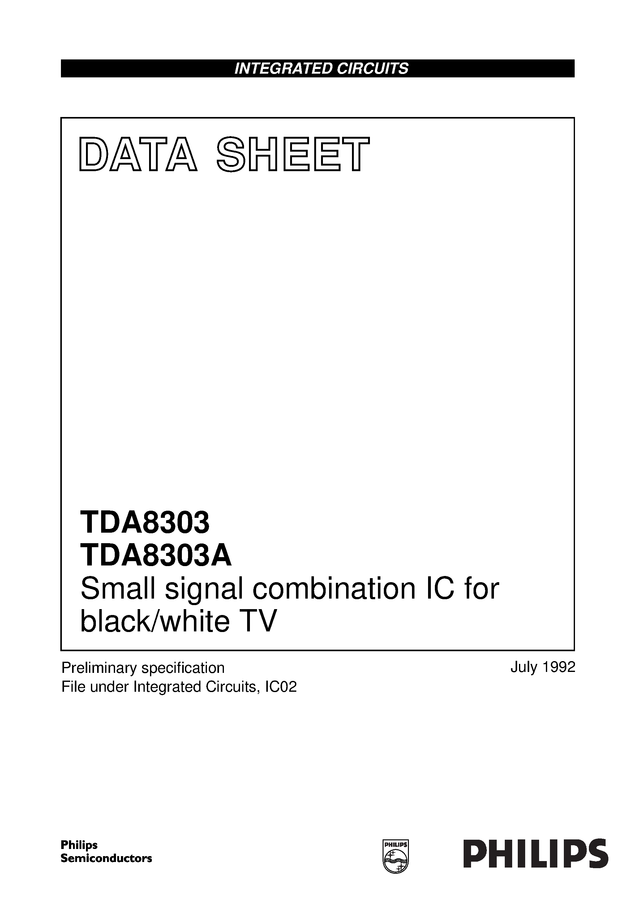 Datasheet TDA8303A - Small signal combination IC for black/white TV page 1