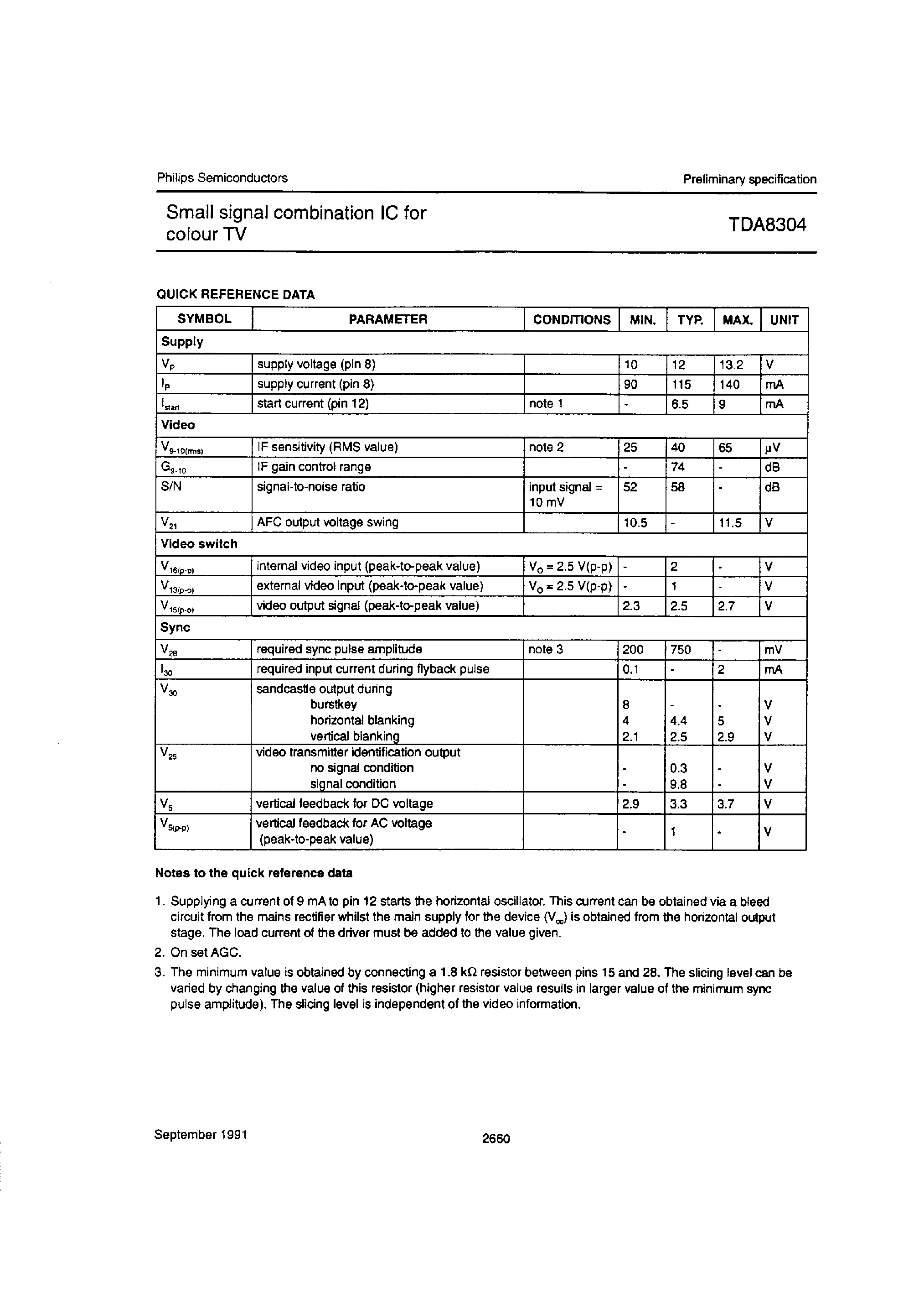 Datasheet TDA8304 page 2 Datasheet TDA8304 - SMALL SIGNAL COMBINATION IC FOR COLOUR TV page 2