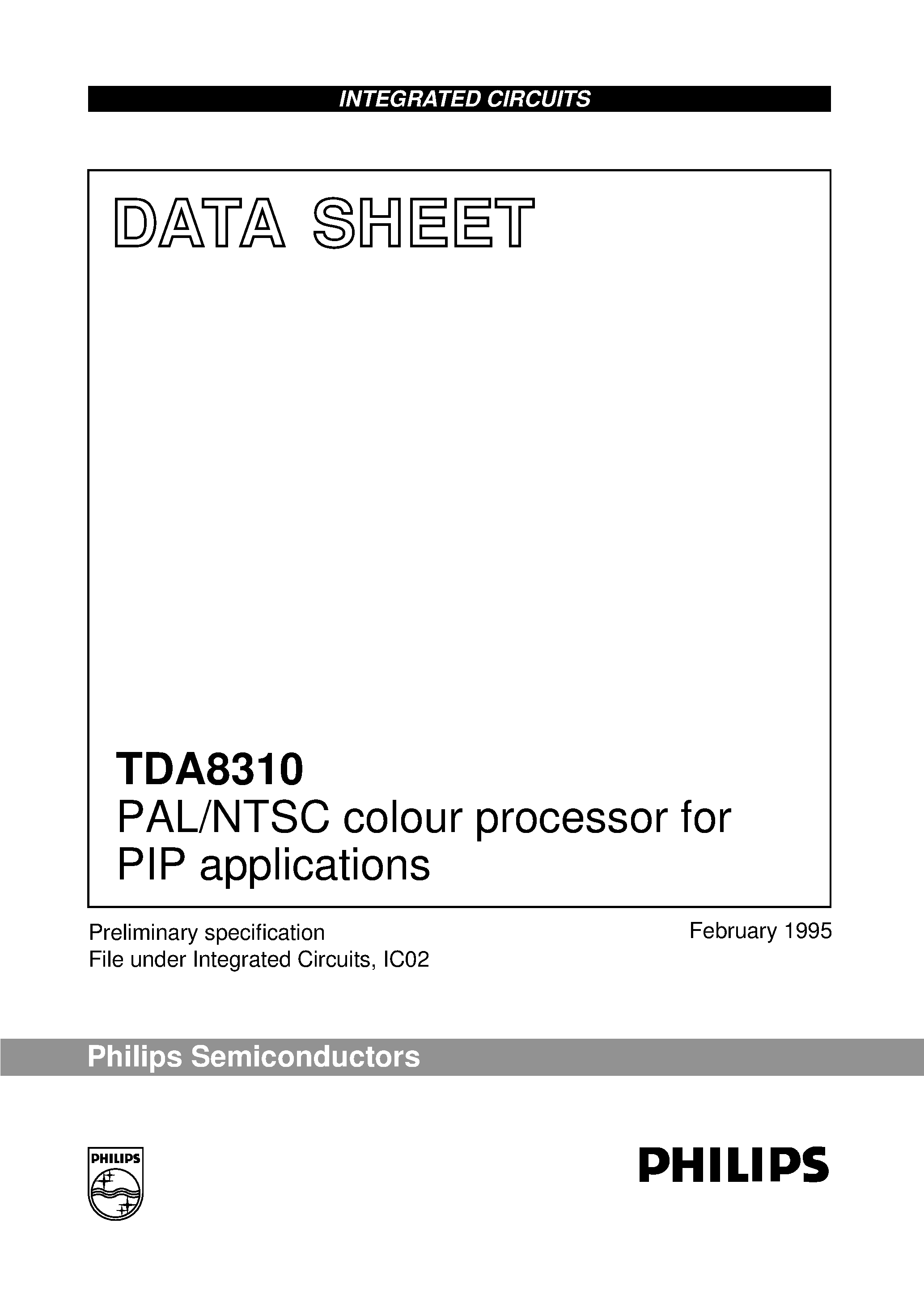 Datasheet TDA8310 page 1 Datasheet TDA8310 - PAL/NTSC colour processor for PIP applications page 1