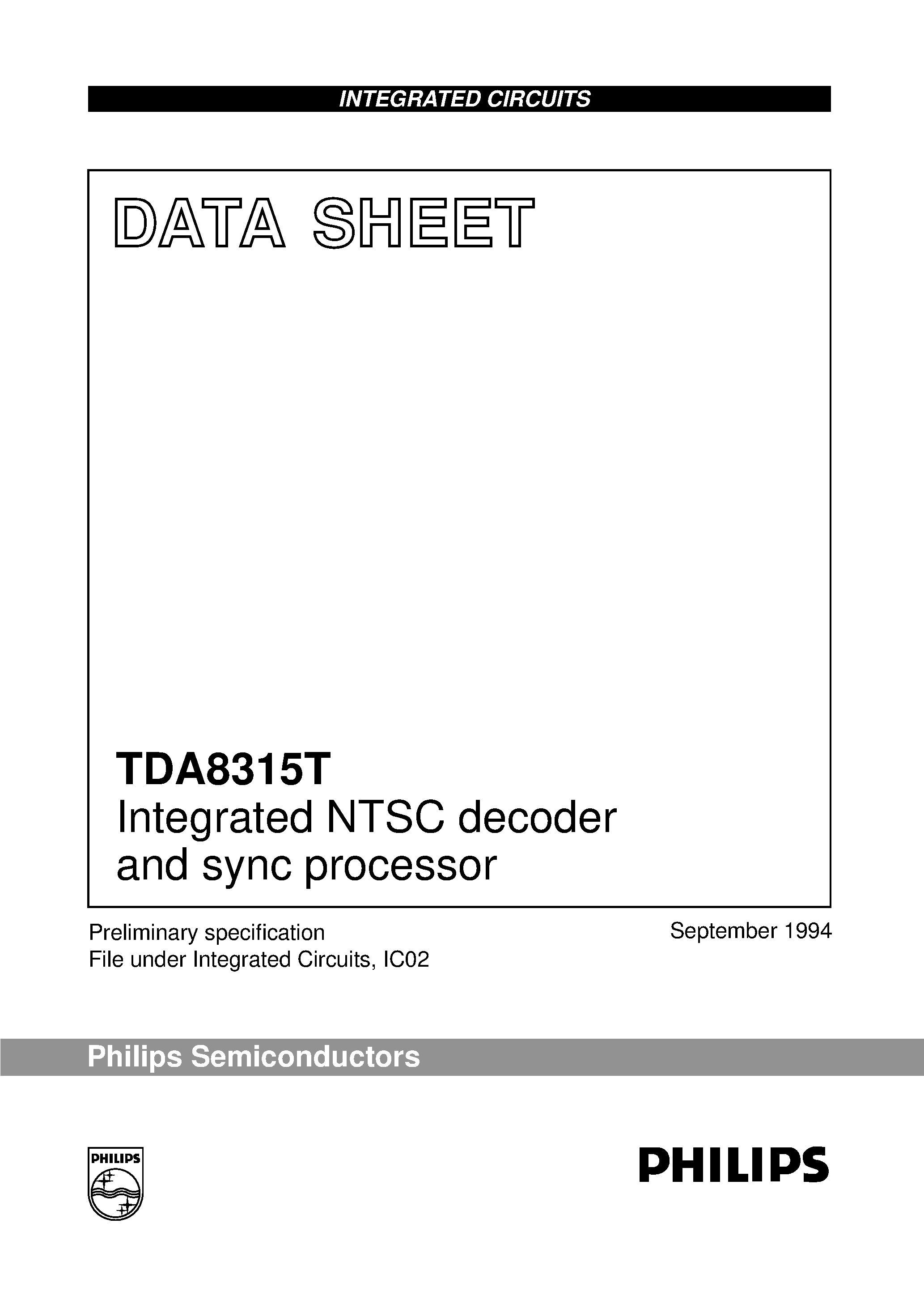 Datasheet TDA8315T page 1 Datasheet TDA8315T - Integrated NTSC decoder and sync processor page 1