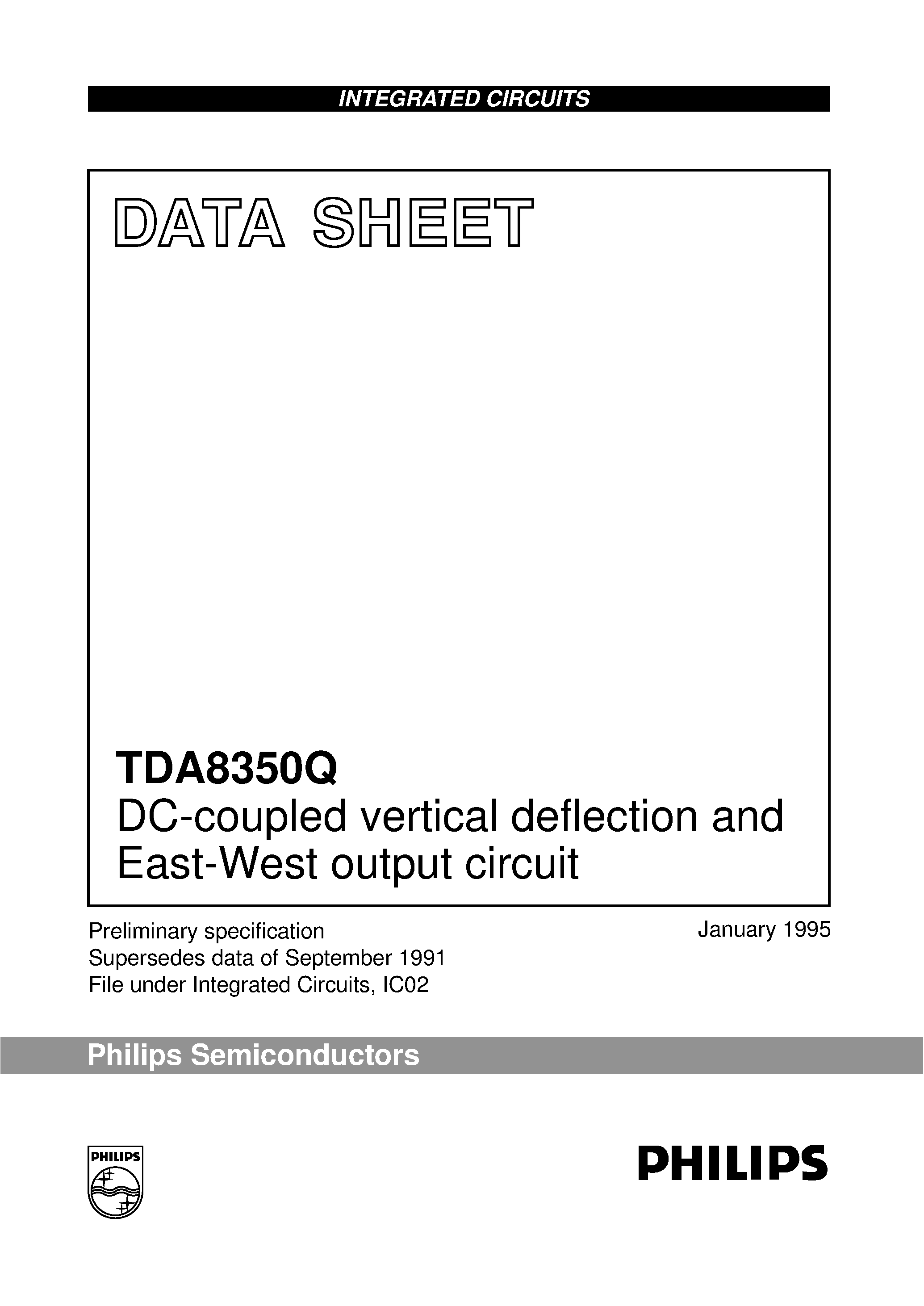 Datasheet TDA8350Q page 1 Datasheet TDA8350Q - DC-coupled vertical deflection and East-West output circuit page 1