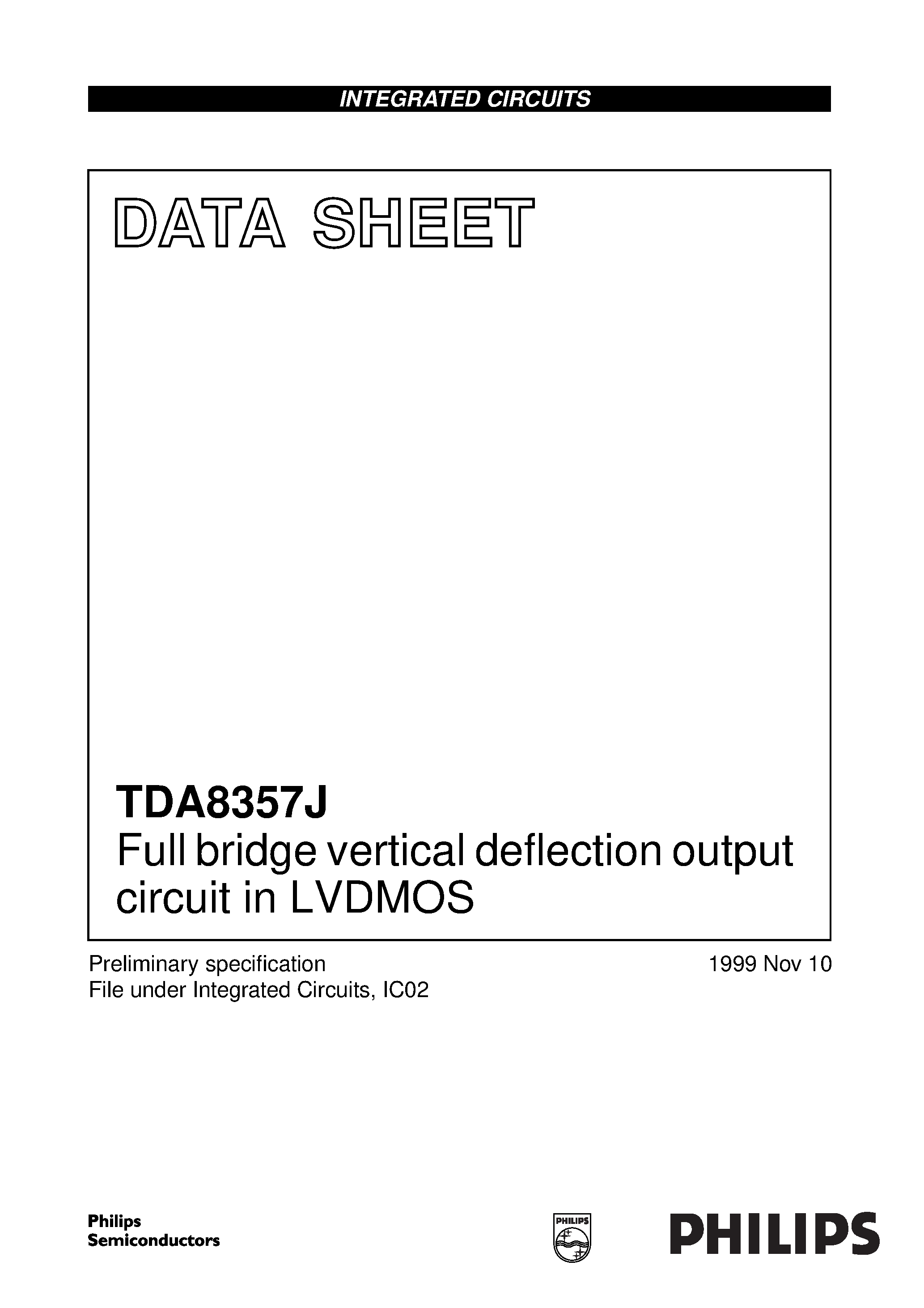 Даташит на микросхему TDA8357J страница 1 Даташит TDA8357J - Full bridge vertical deflection output circuit in LVDMOS страница 1