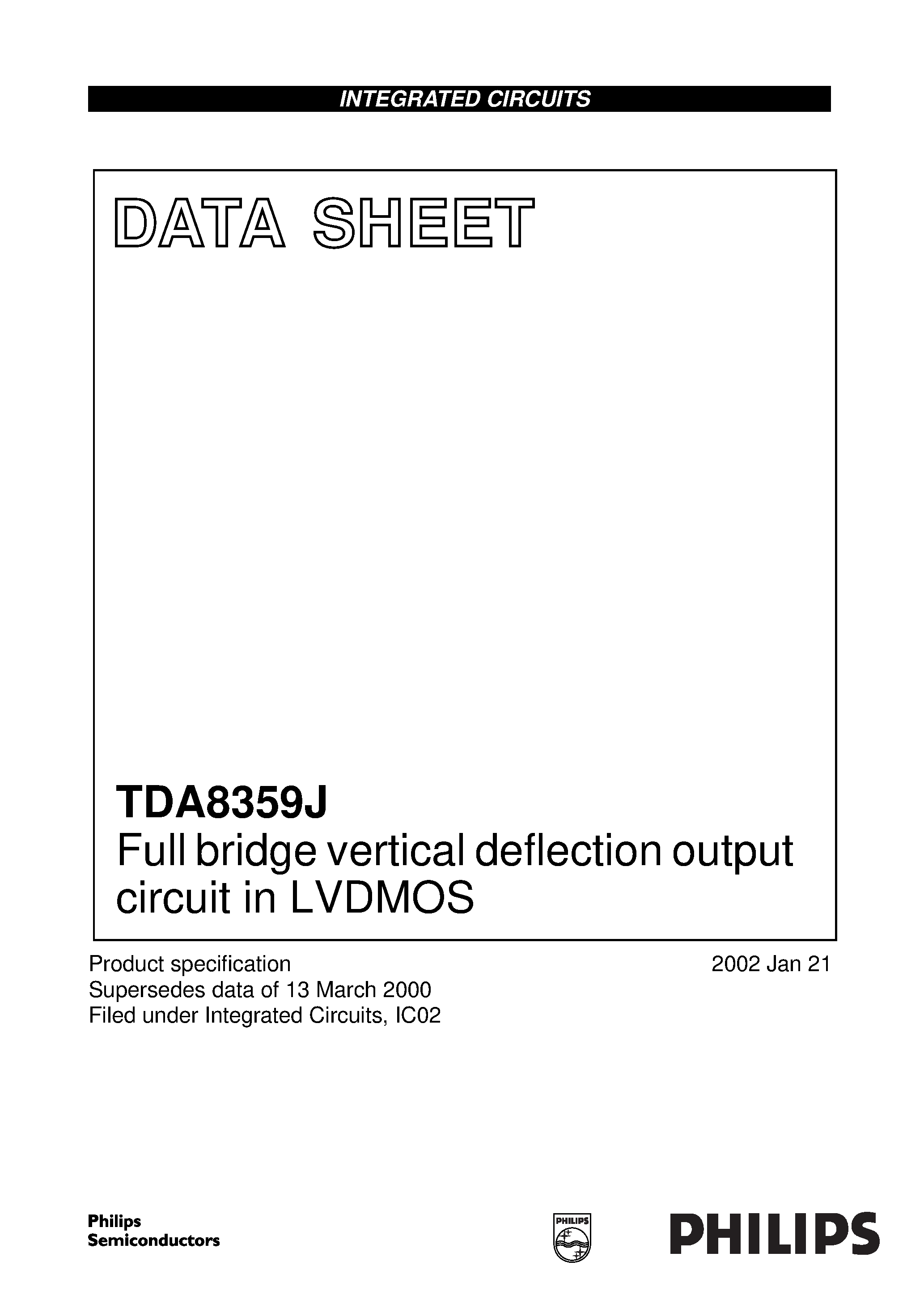 Datasheet TDA8359J - Full bridge vertical deflection output circuit in LVDMOS page 1