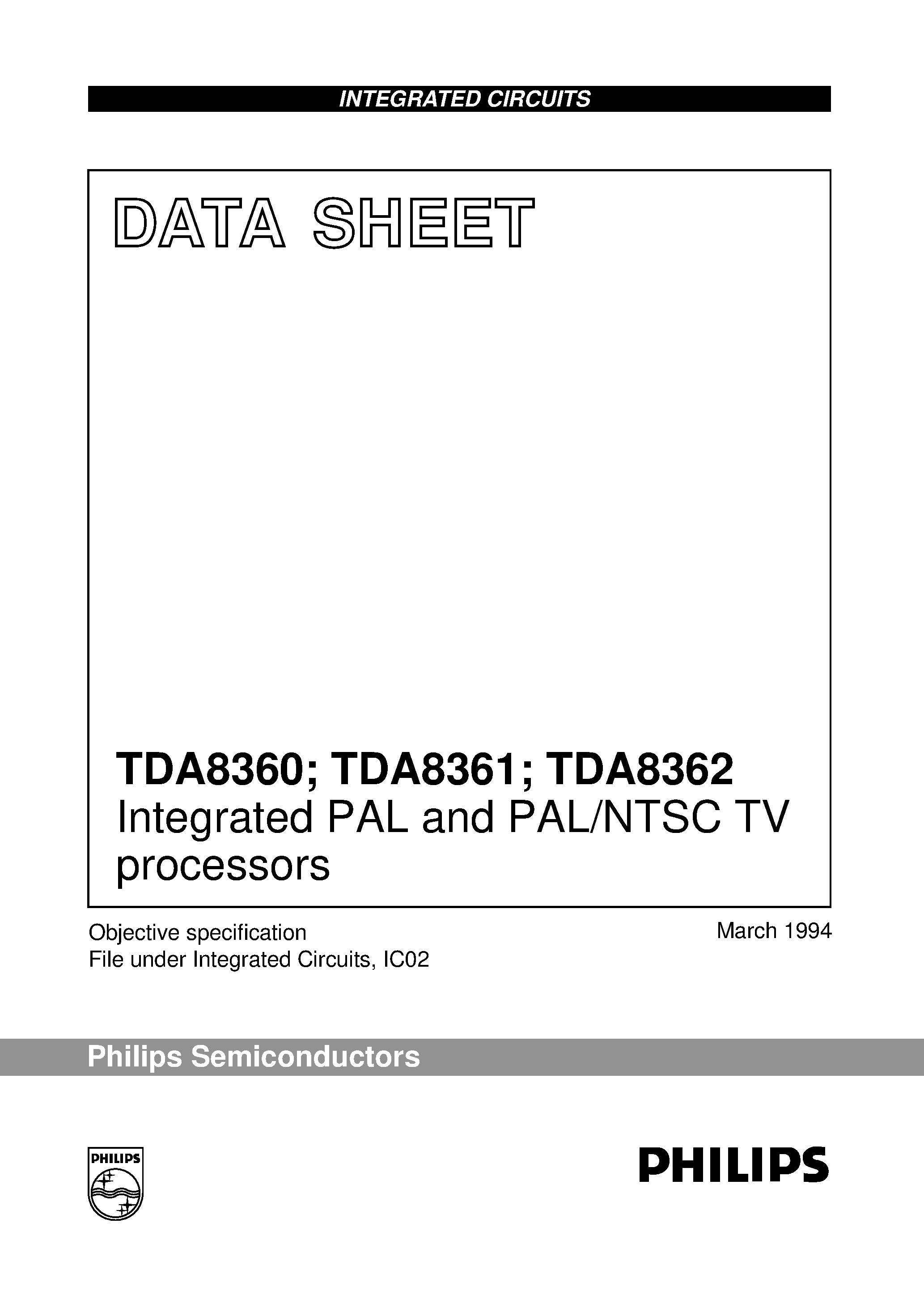 Даташит на микросхему TDA8362 страница 1 Даташит TDA8362 - Integrated PAL and PAL/NTSC TV processors страница 1