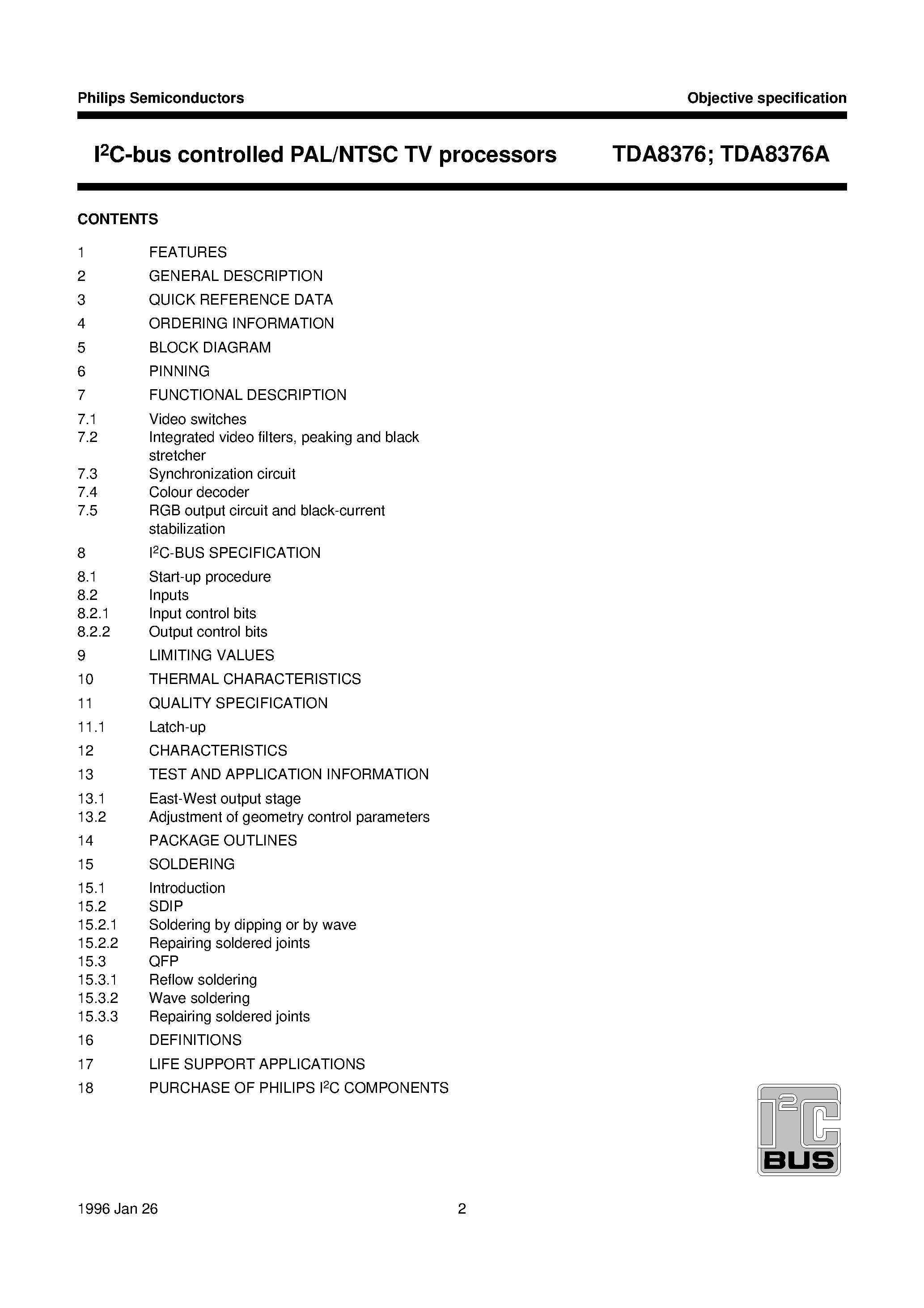 Datasheet TDA8376 - I2C-bus controlled PAL/NTSC TV processors page 2