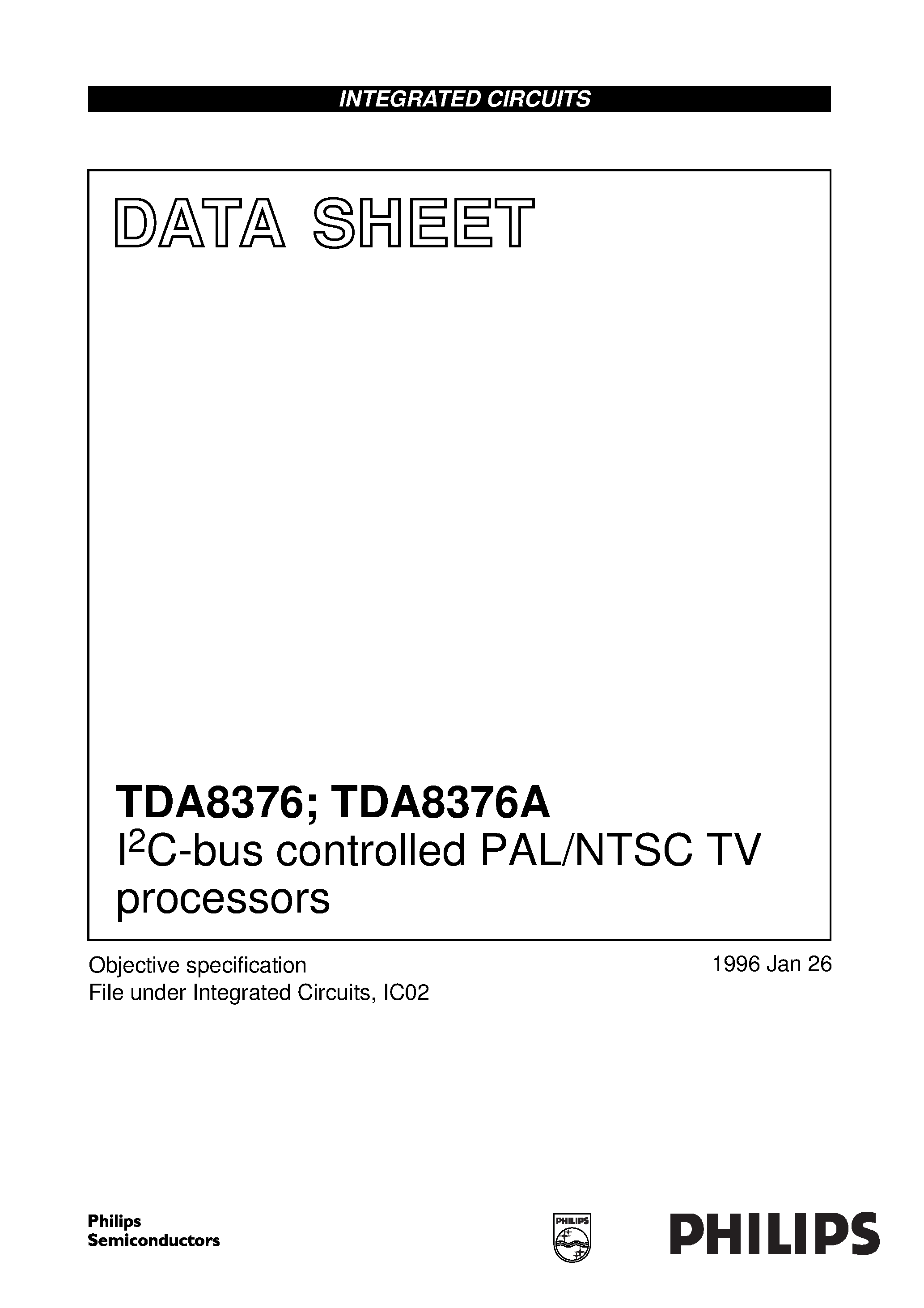 Даташит TDA8376A - I2C-bus controlled PAL/NTSC TV processors страница 1