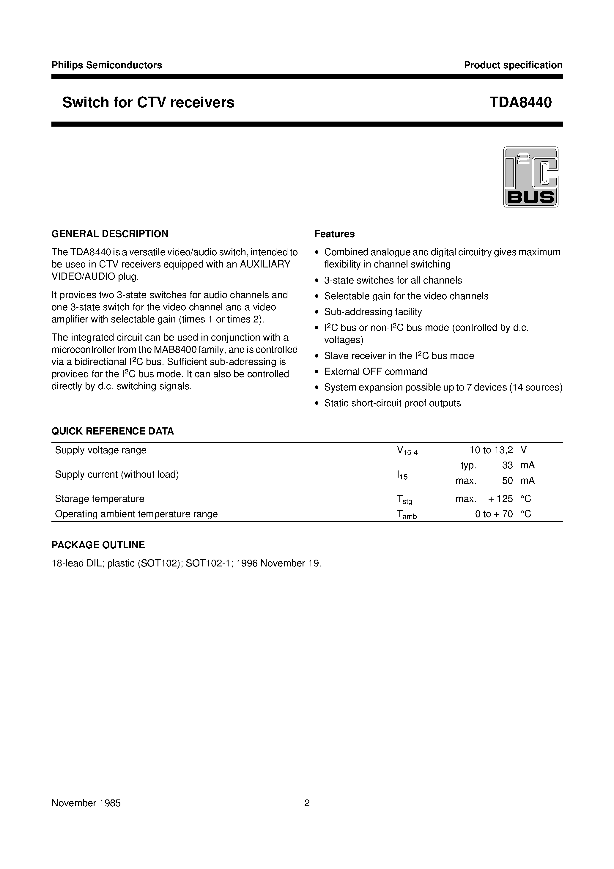 Даташит TDA8440 - Switch for CTV receivers страница 2