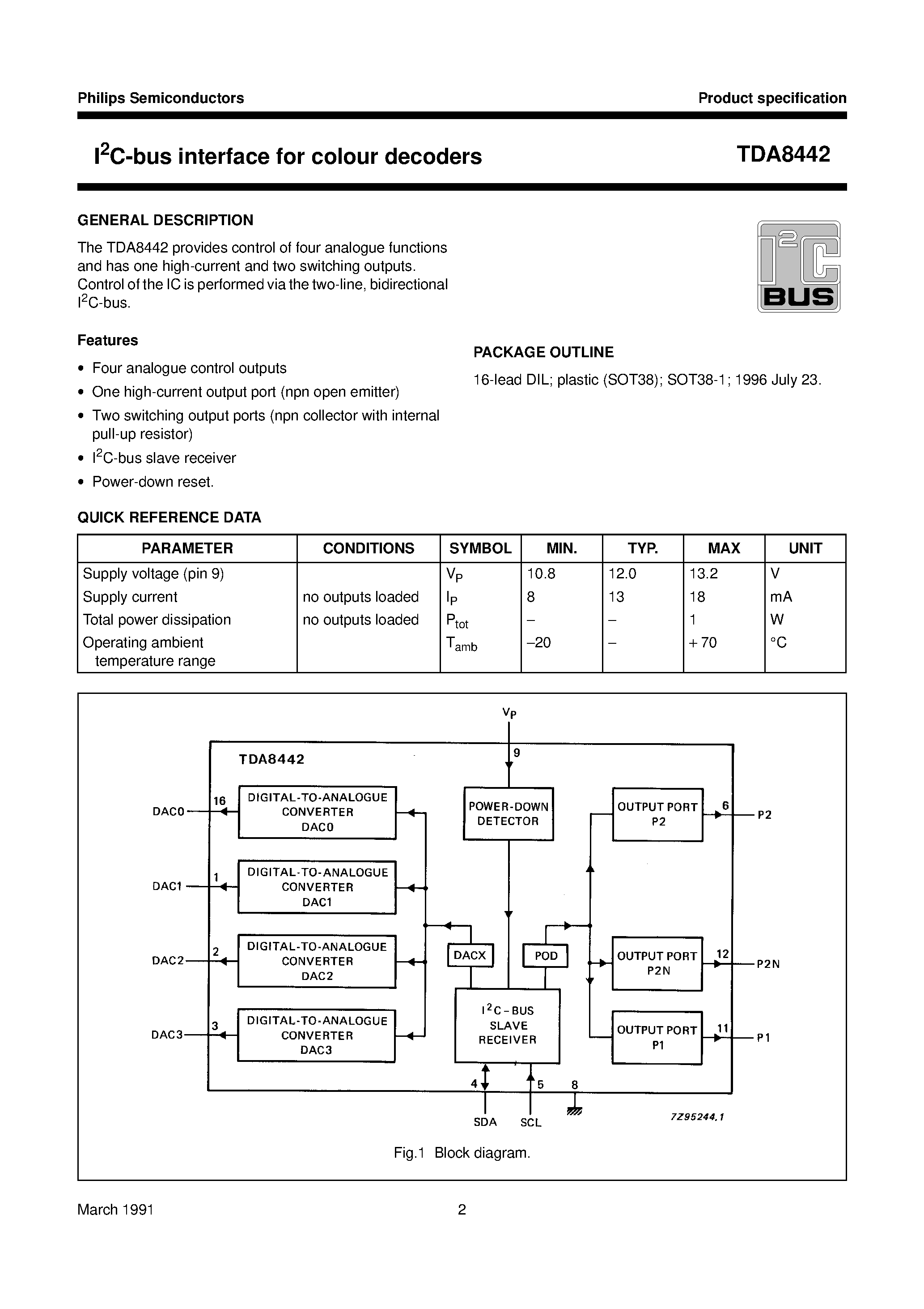Даташит TDA8442 - I2C-bus interface for colour decoders страница 2
