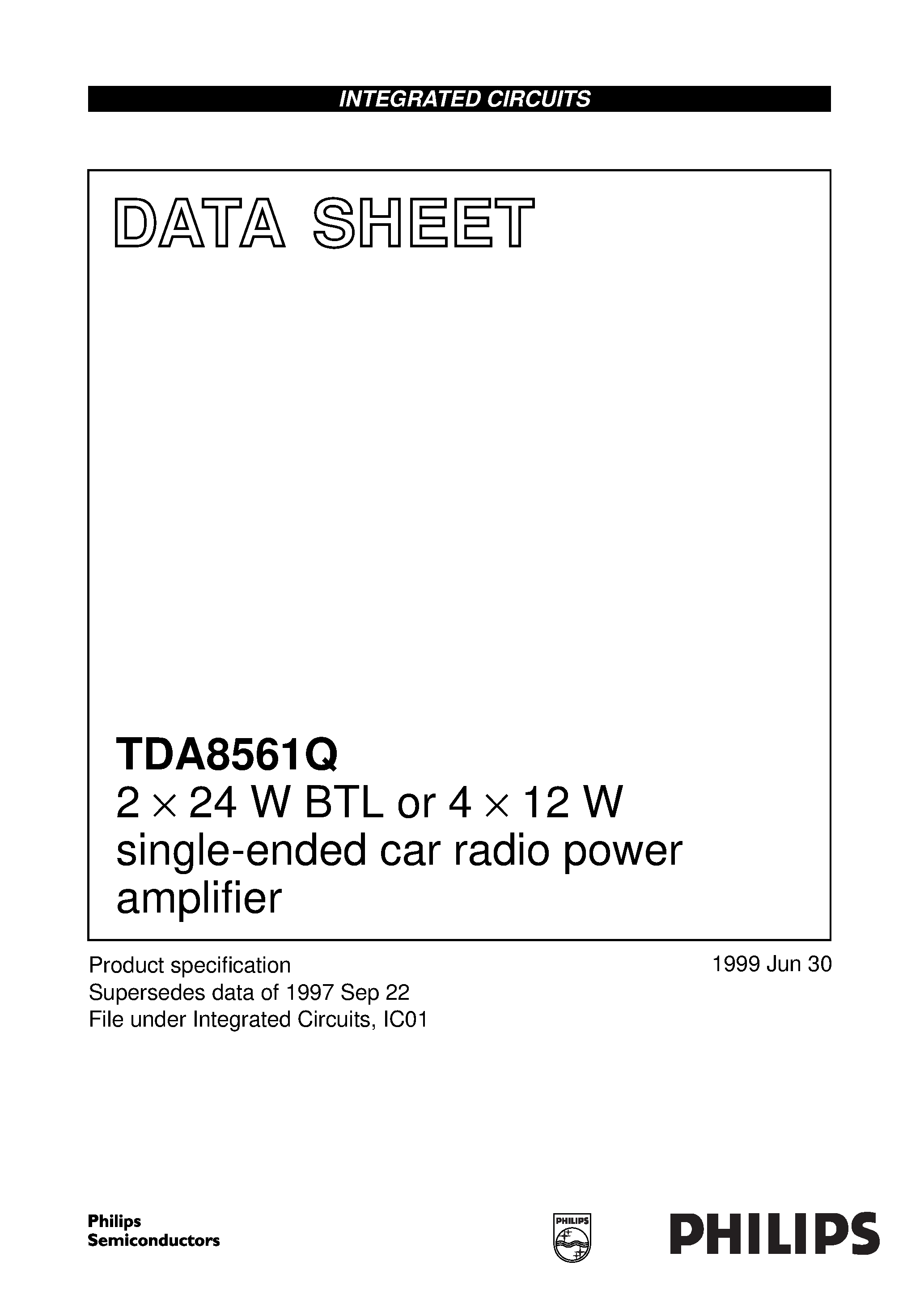 Datasheet TDA8561 - 2 x 24 W BTL or 4 x 12 W single-ended car radio power amplifier page 1