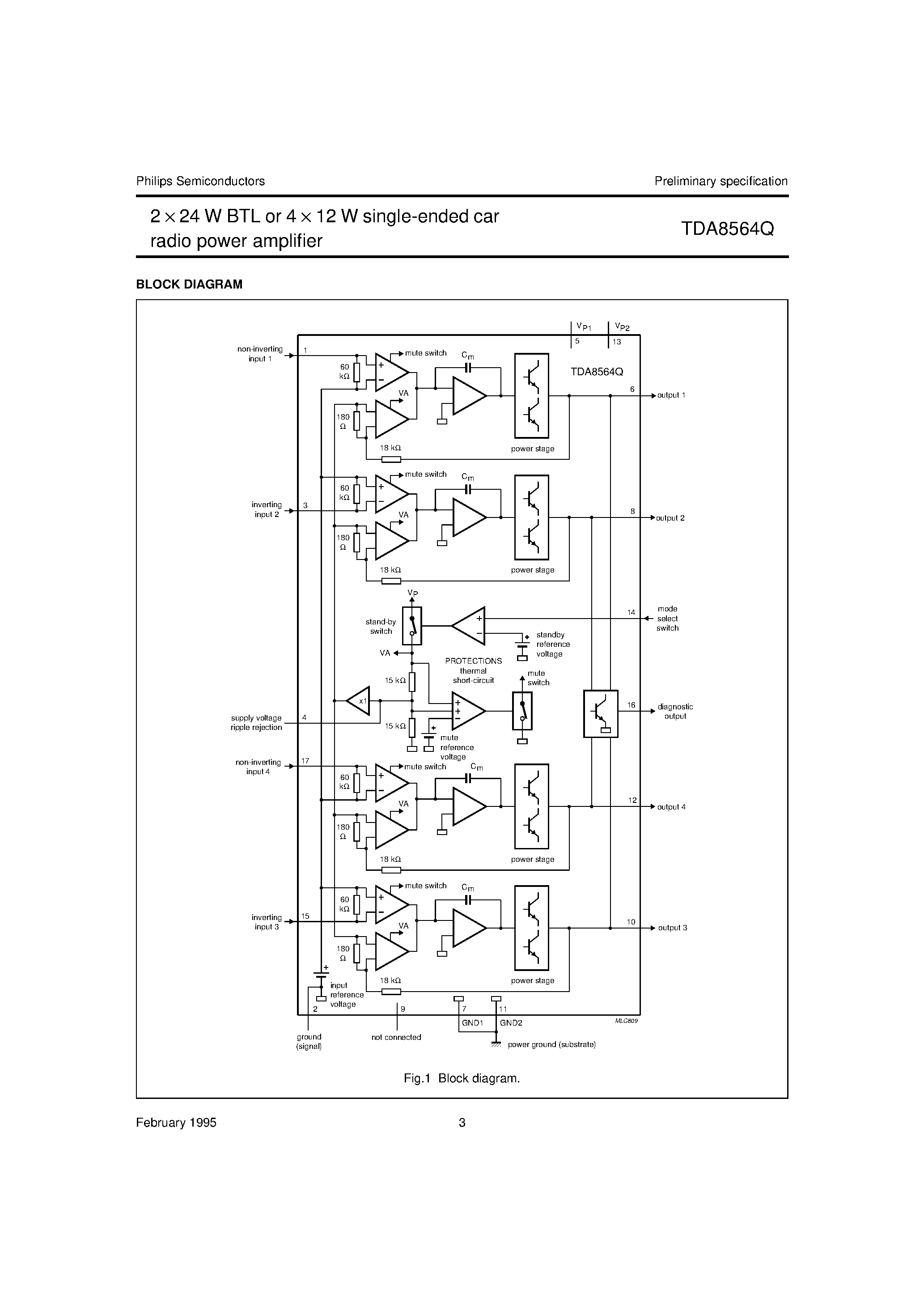 Datasheet TDA8564Q page 2 Datasheet TDA8564Q - 2 x 24 W BTL or 4 x 12 W single-ended car radio power amplifier page 2