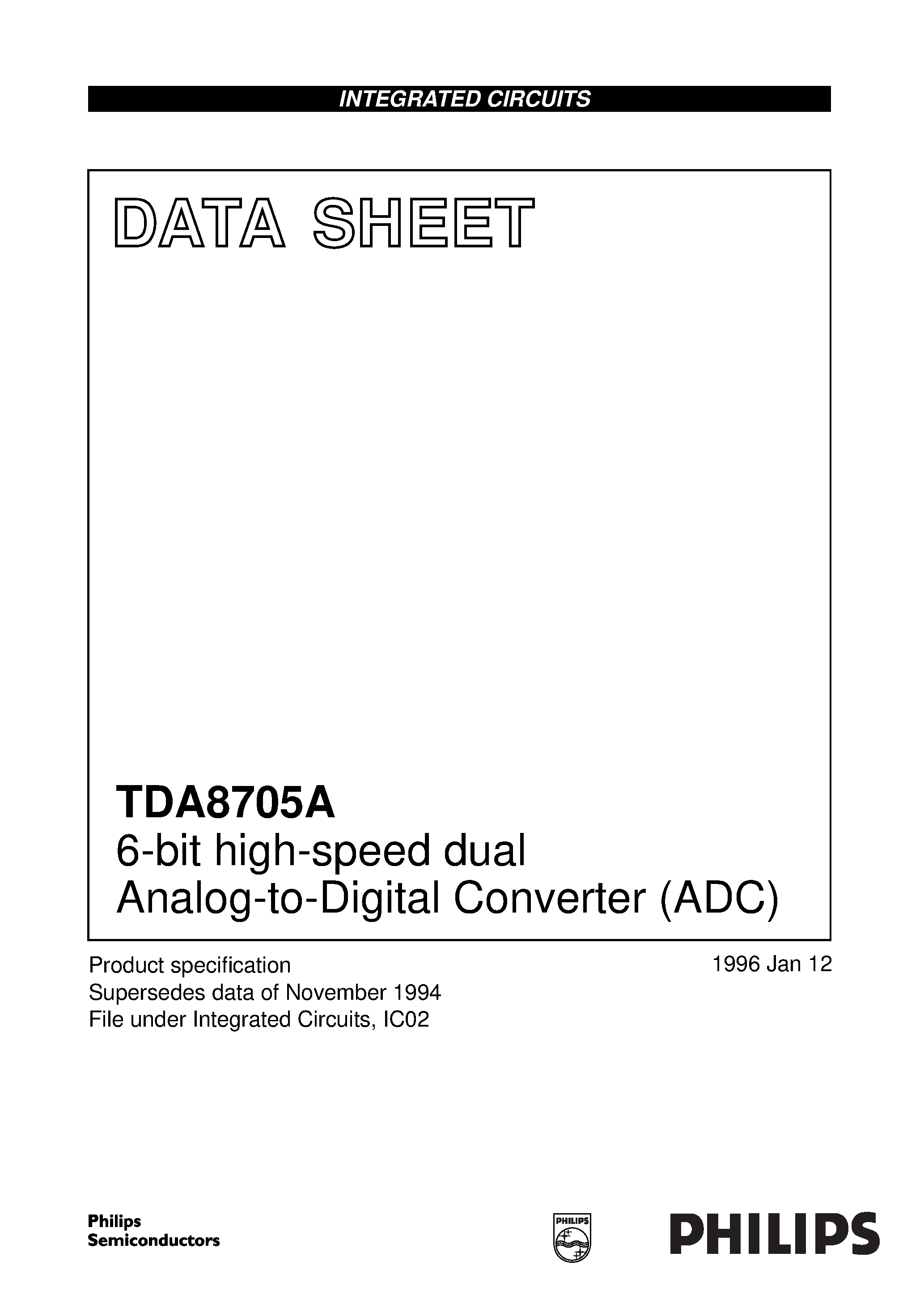 Datasheet TDA8705AT - 6-bit high-speed dual Analog-to-Digital Converter ADC page 1