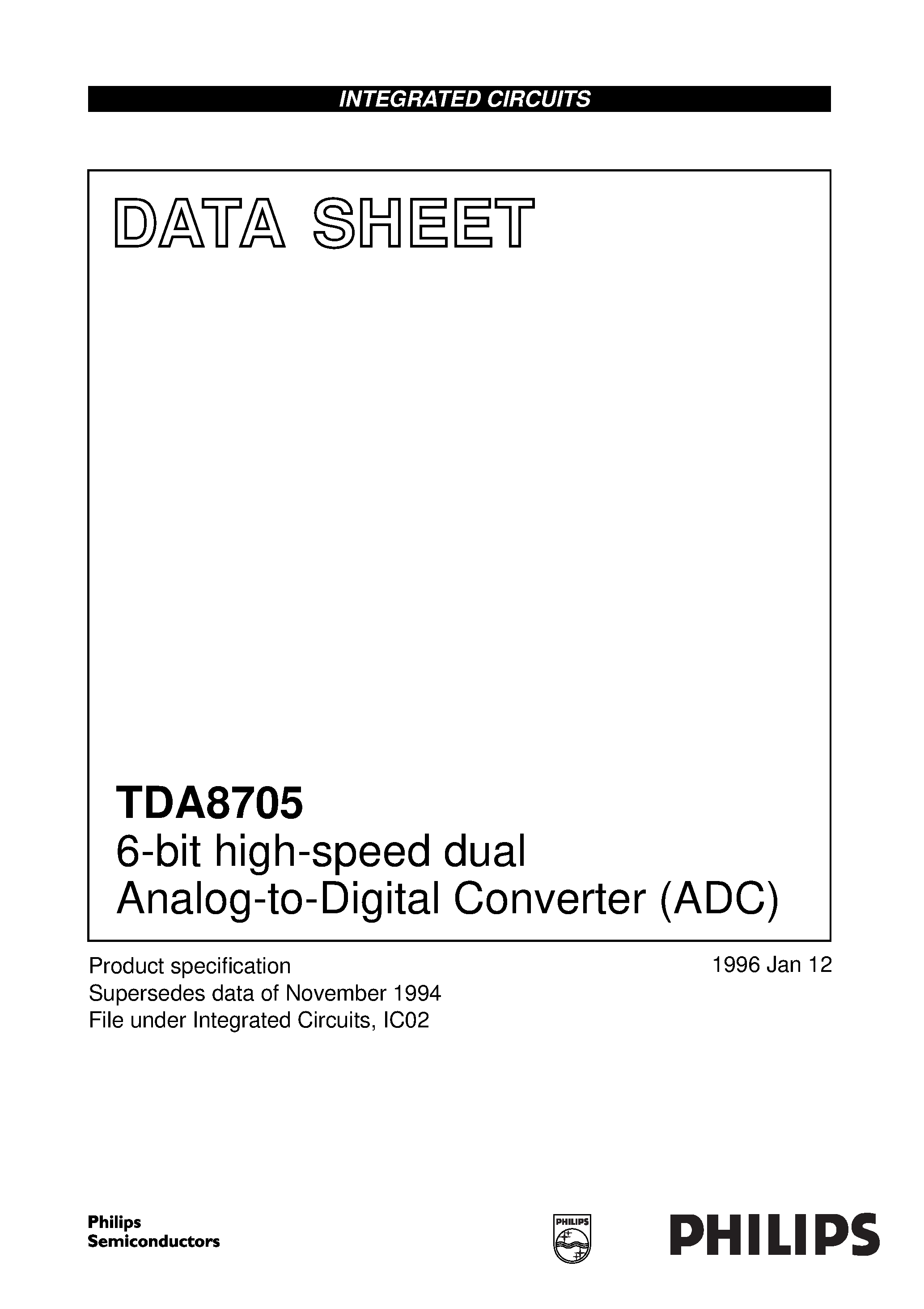 Datasheet TDA8705T - 6-bit high-speed dual Analog-to-Digital Converter ADC page 1