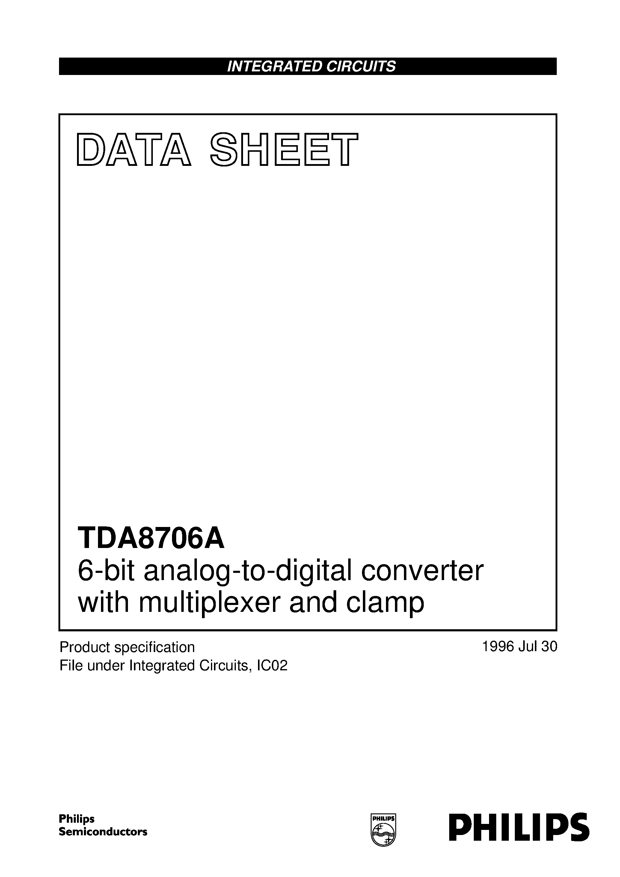 Datasheet TDA8706A - 6-bit analog-to-digital converter with multiplexer and clamp page 1