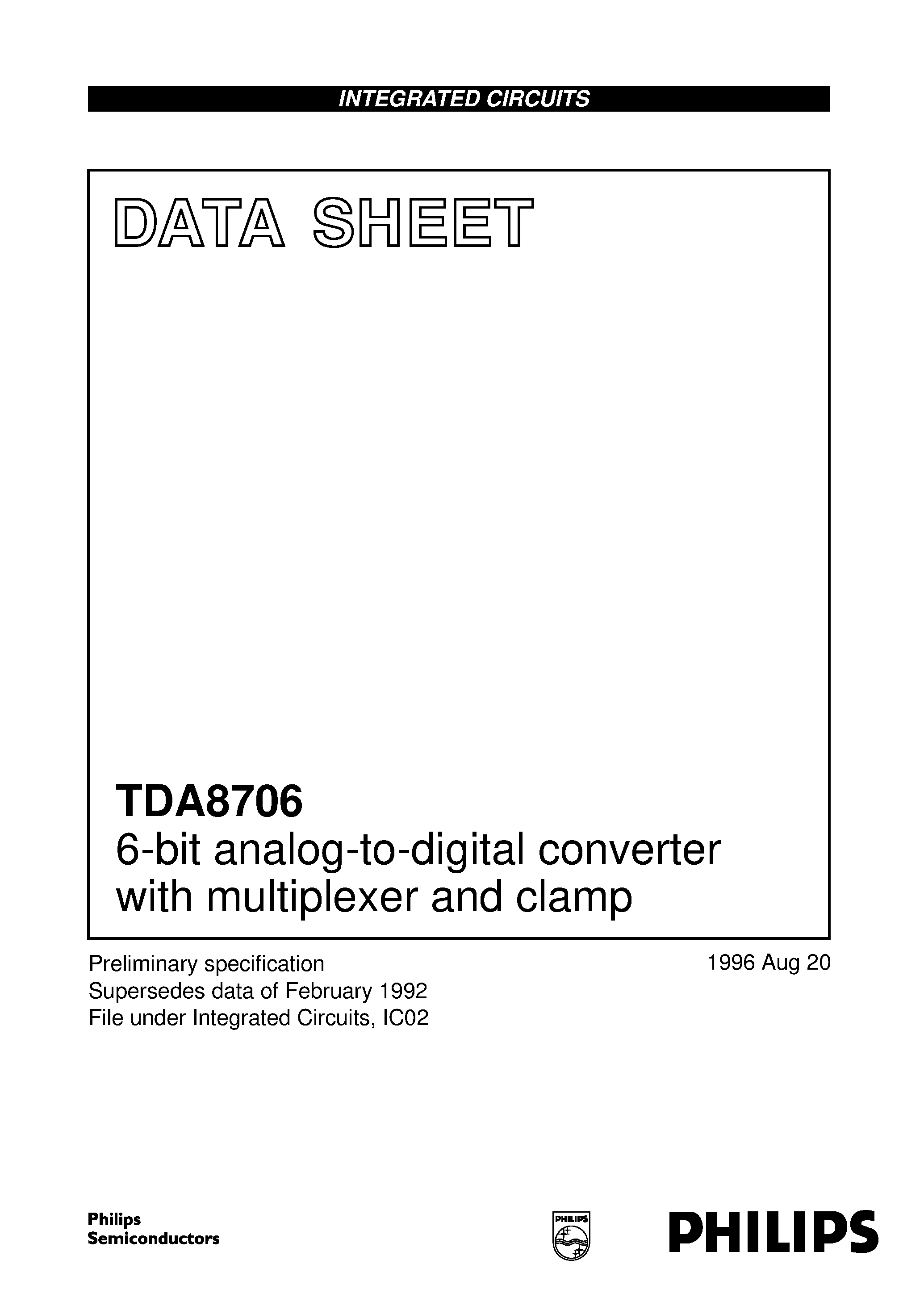 Datasheet TDA8706T - 6-bit analog-to-digital converter with multiplexer and clamp page 1