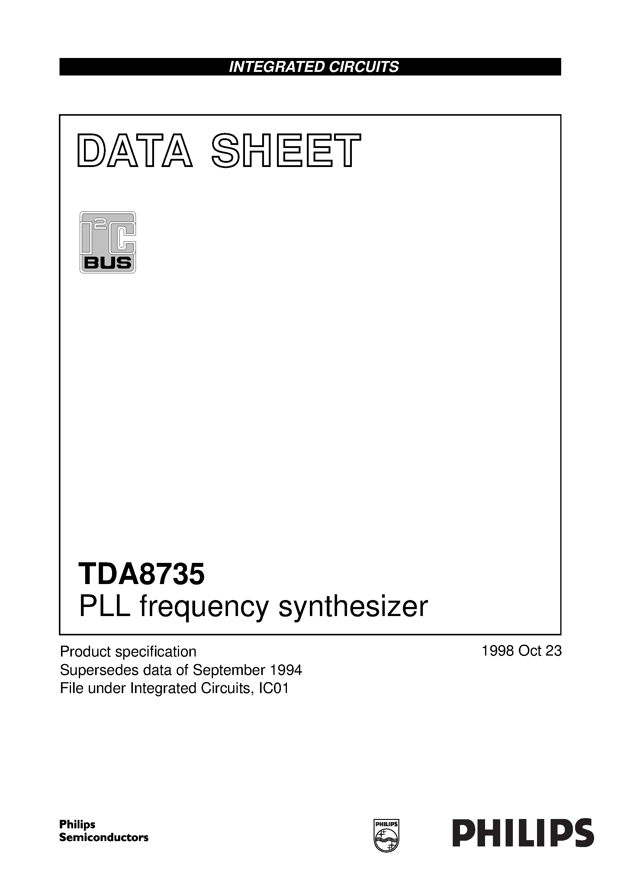 Даташит TDA8735 - PLL frequency synthesizer страница 1