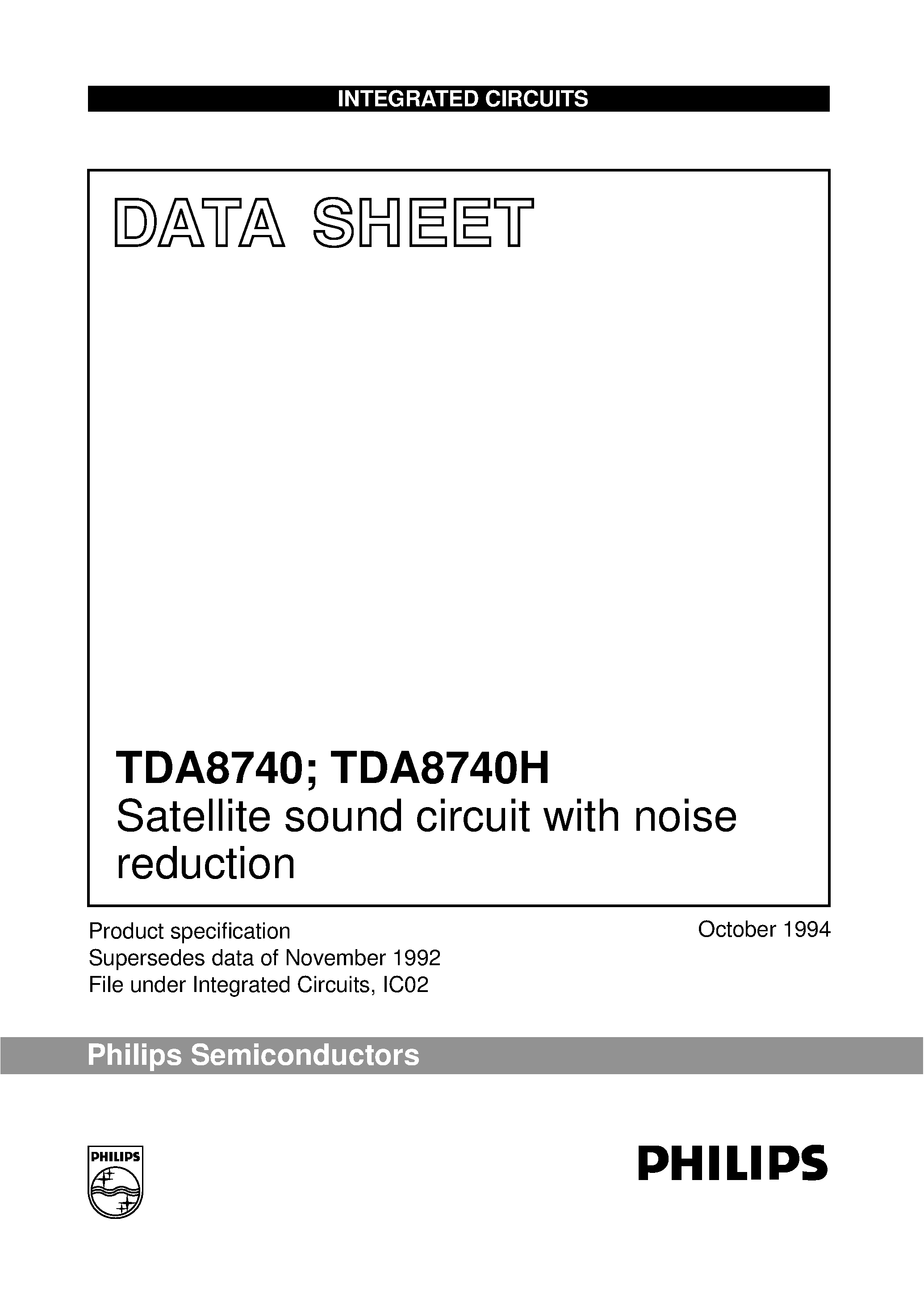 Даташит TDA8740 - Satellite sound circuit with noise reduction страница 1
