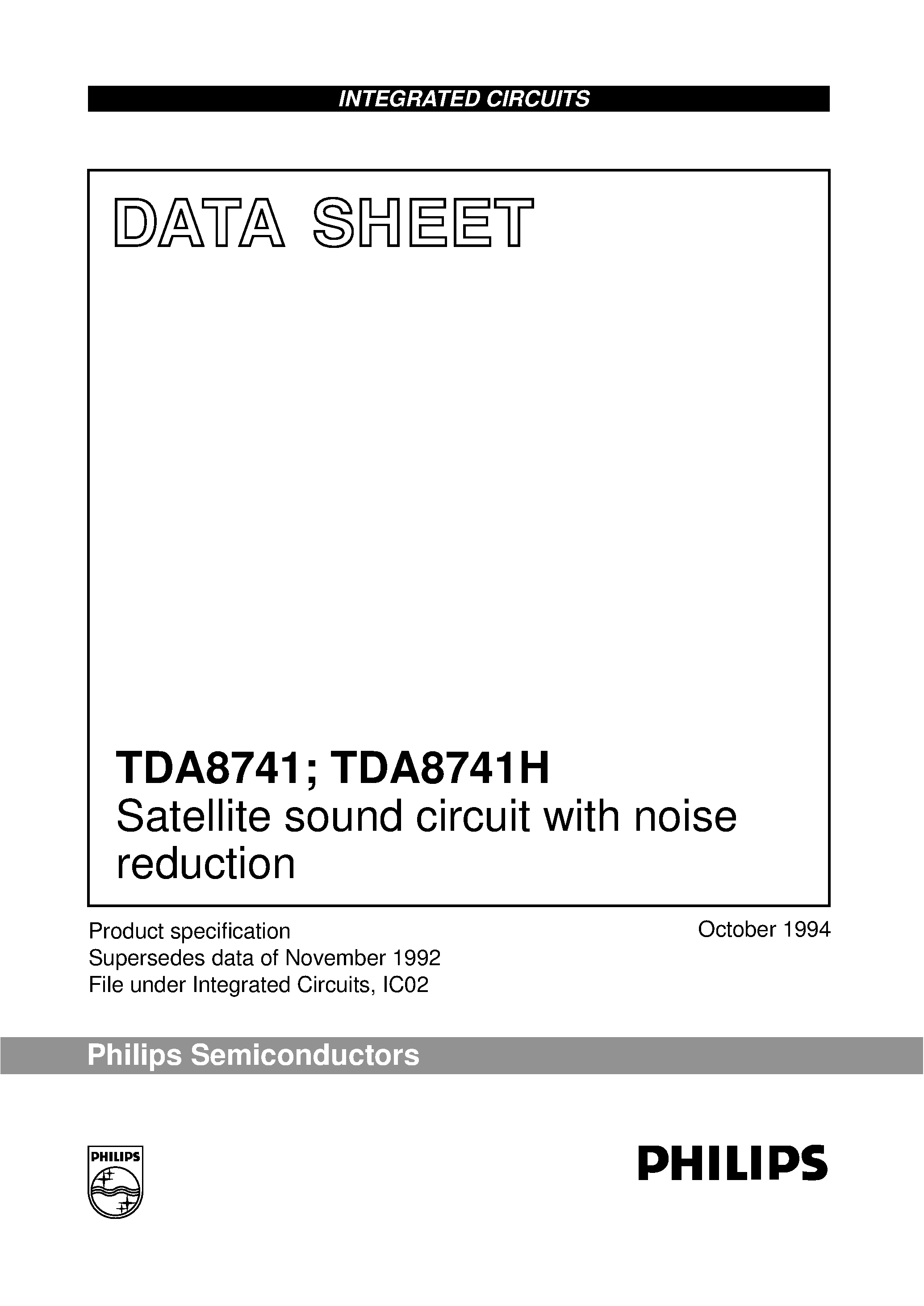 Даташит TDA8741H - Satellite sound circuit with noise reduction страница 1