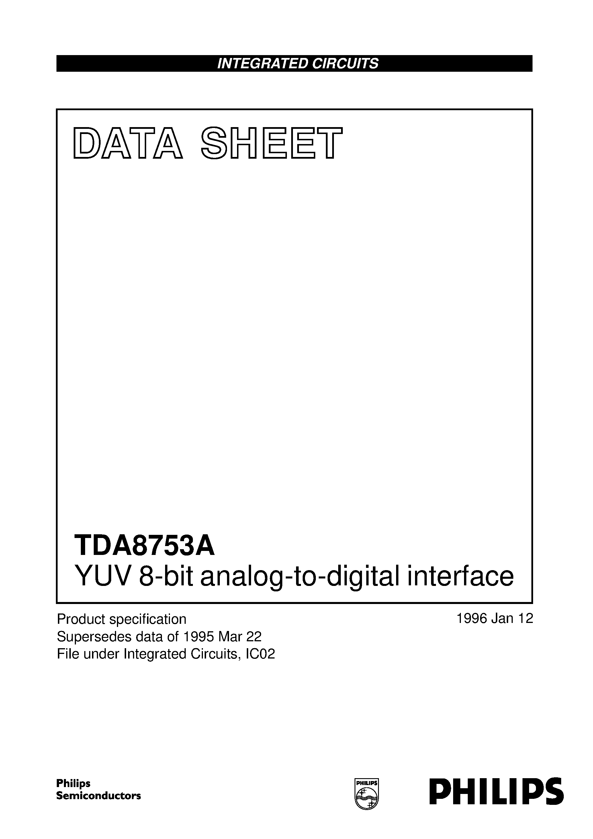 Даташит TDA8753A - YUV 8-bit analog-to-digital interface страница 1